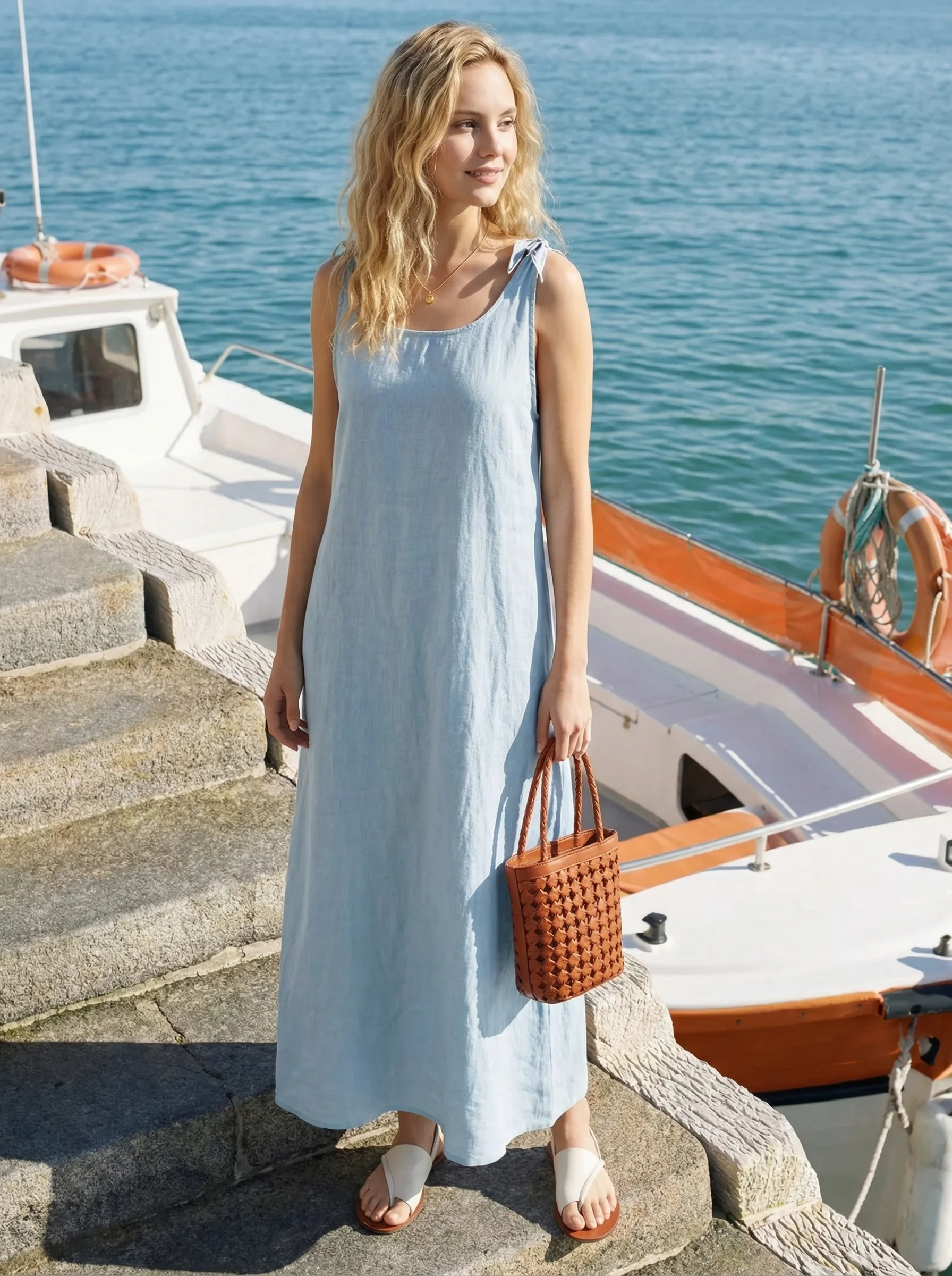 100% Linen Camisole Dress QEARL - Image 11