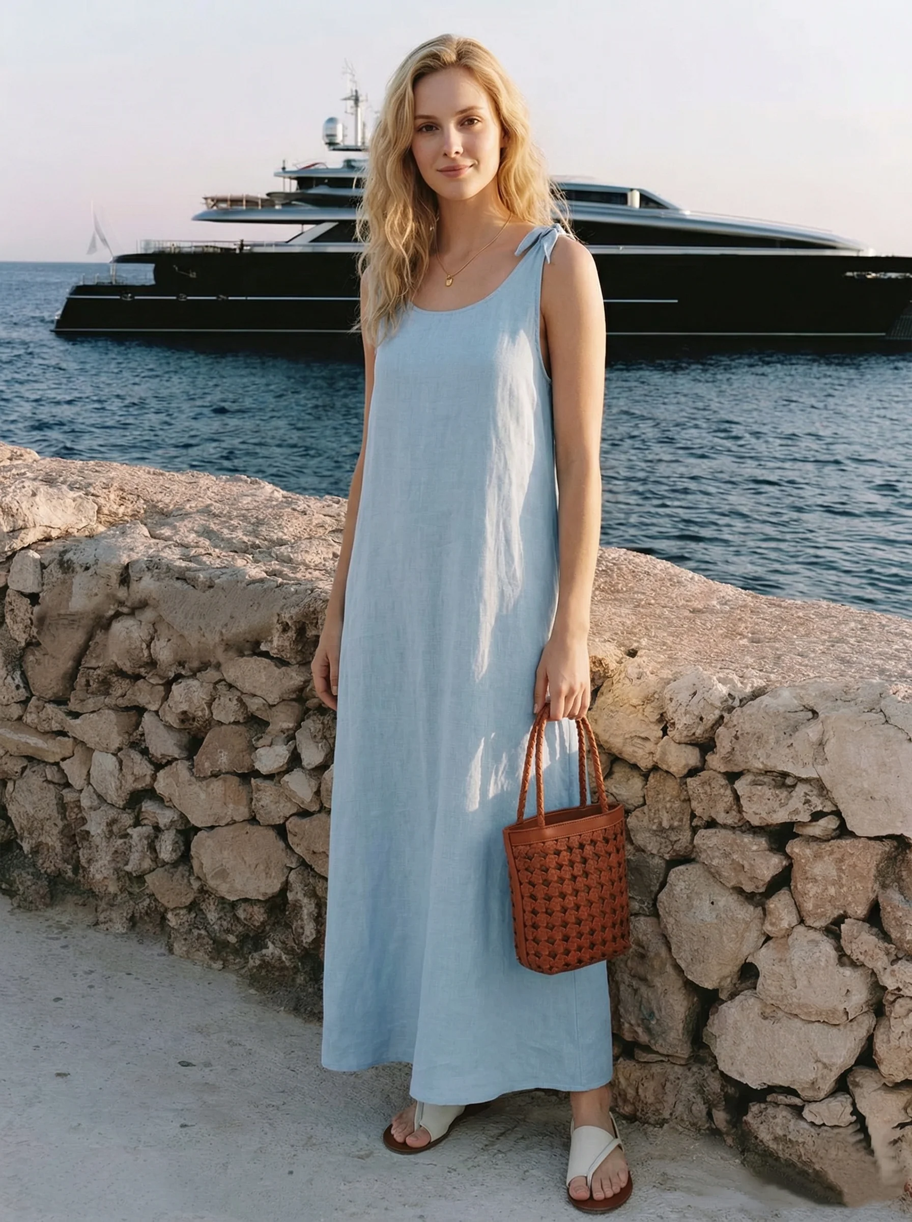 100% Linen Camisole Dress QEARL - Image 12