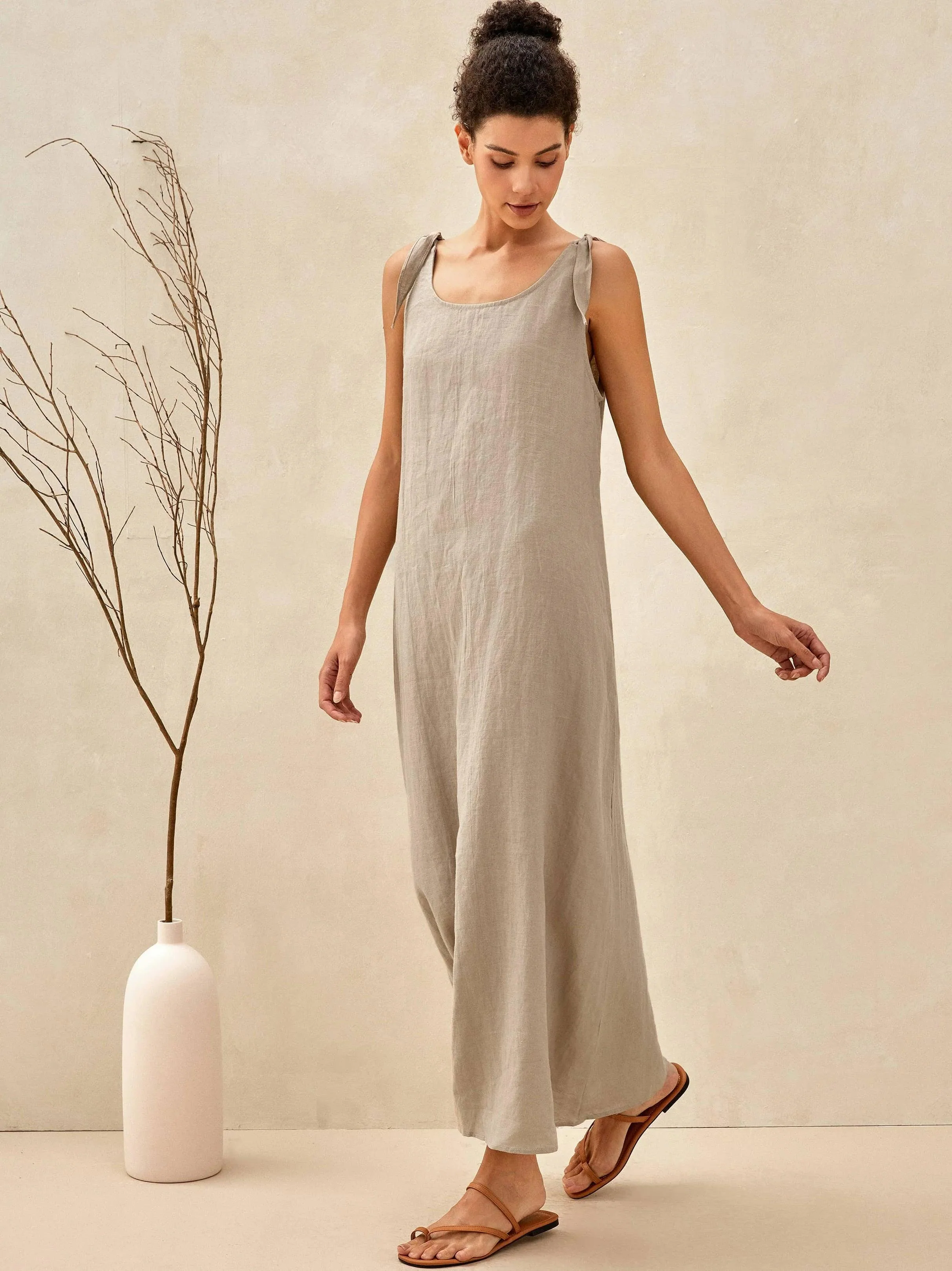 100% Linen Camisole Dress QEARL - Image 5