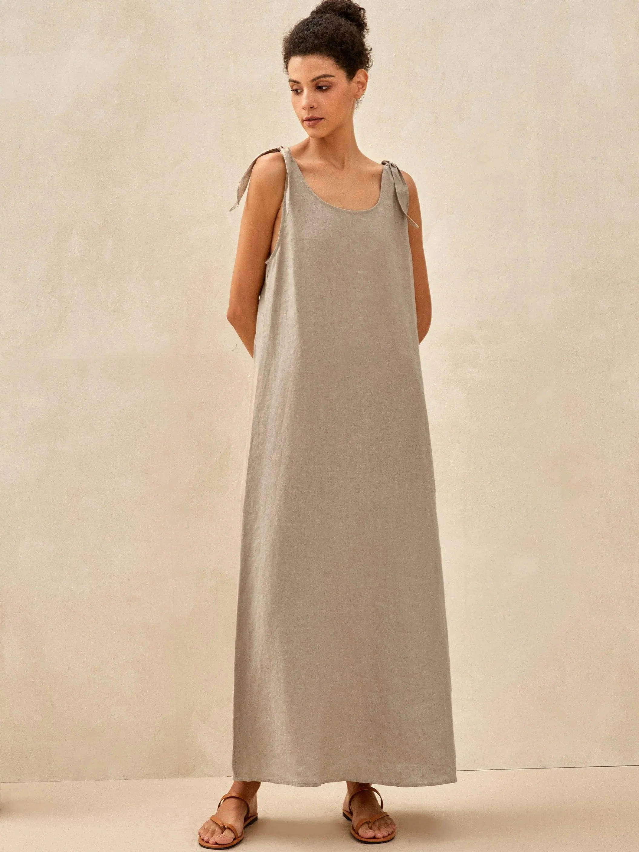 100% Linen Camisole Dress QEARL - Image 6