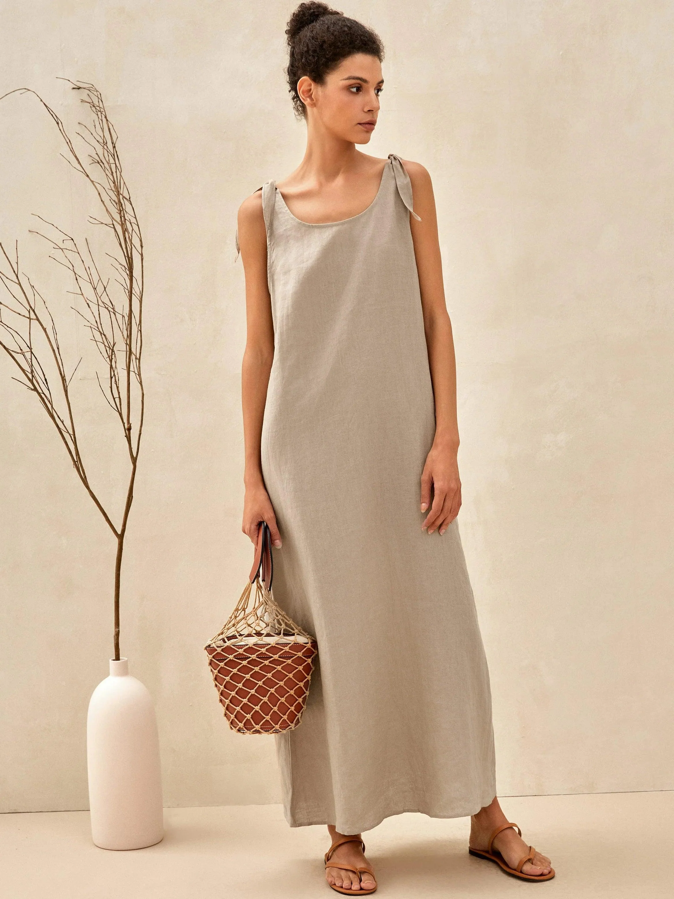 100% Linen Camisole Dress QEARL - Image 8