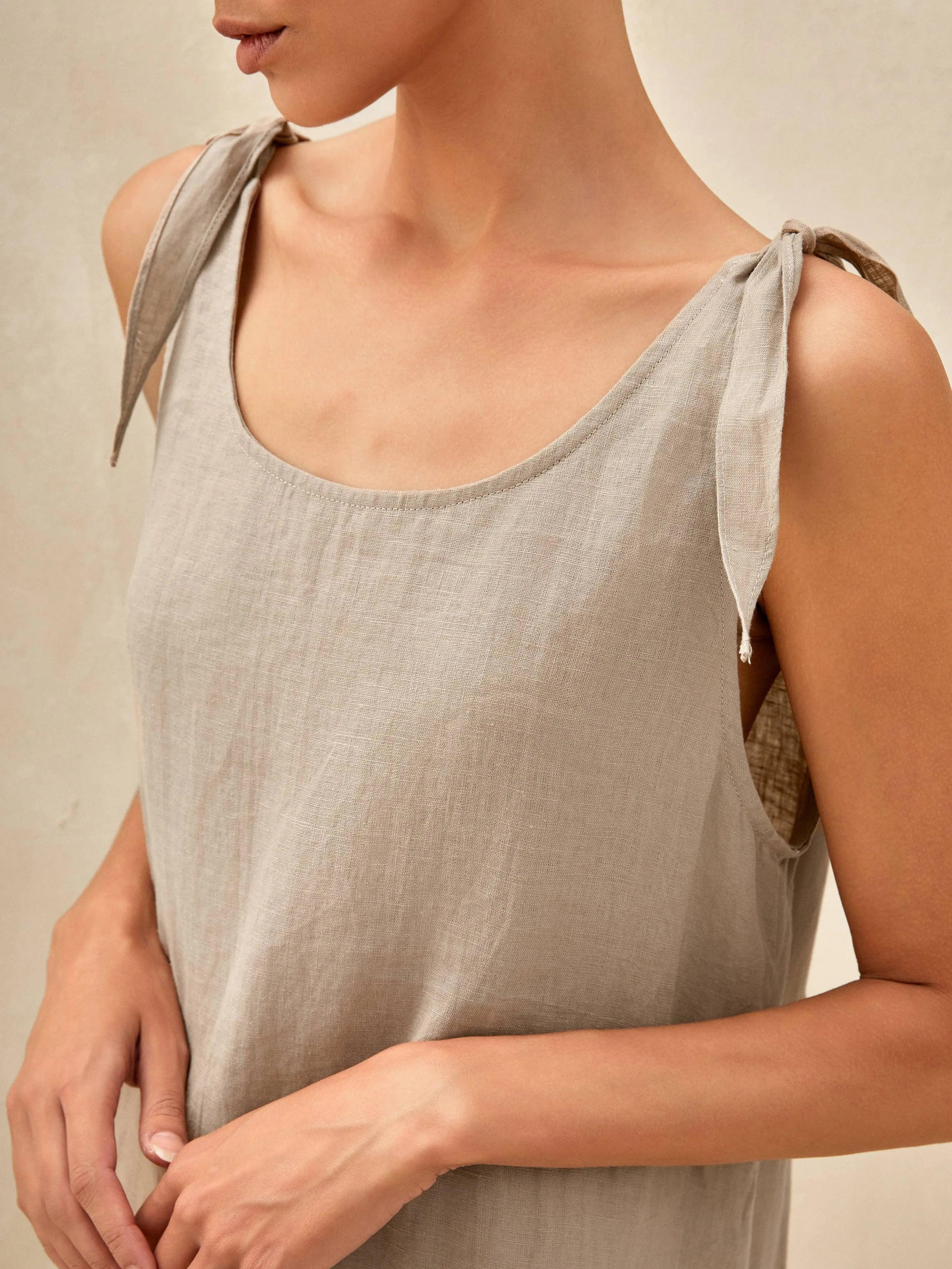 100% Linen Camisole Dress QEARL - Image 9
