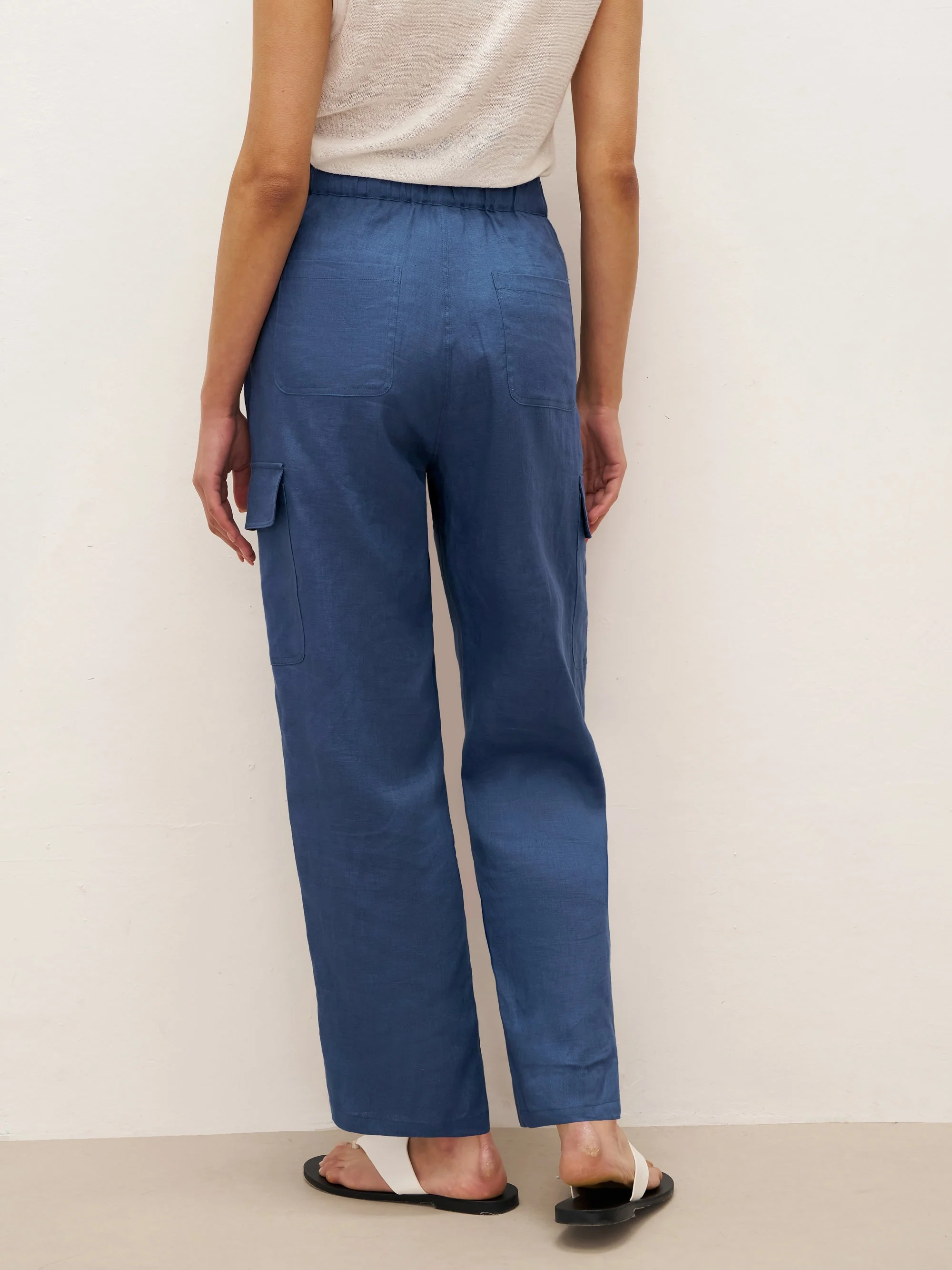 100% Linen Cargo Tapered Trousers with Patch Pockets JESSE - Image 3