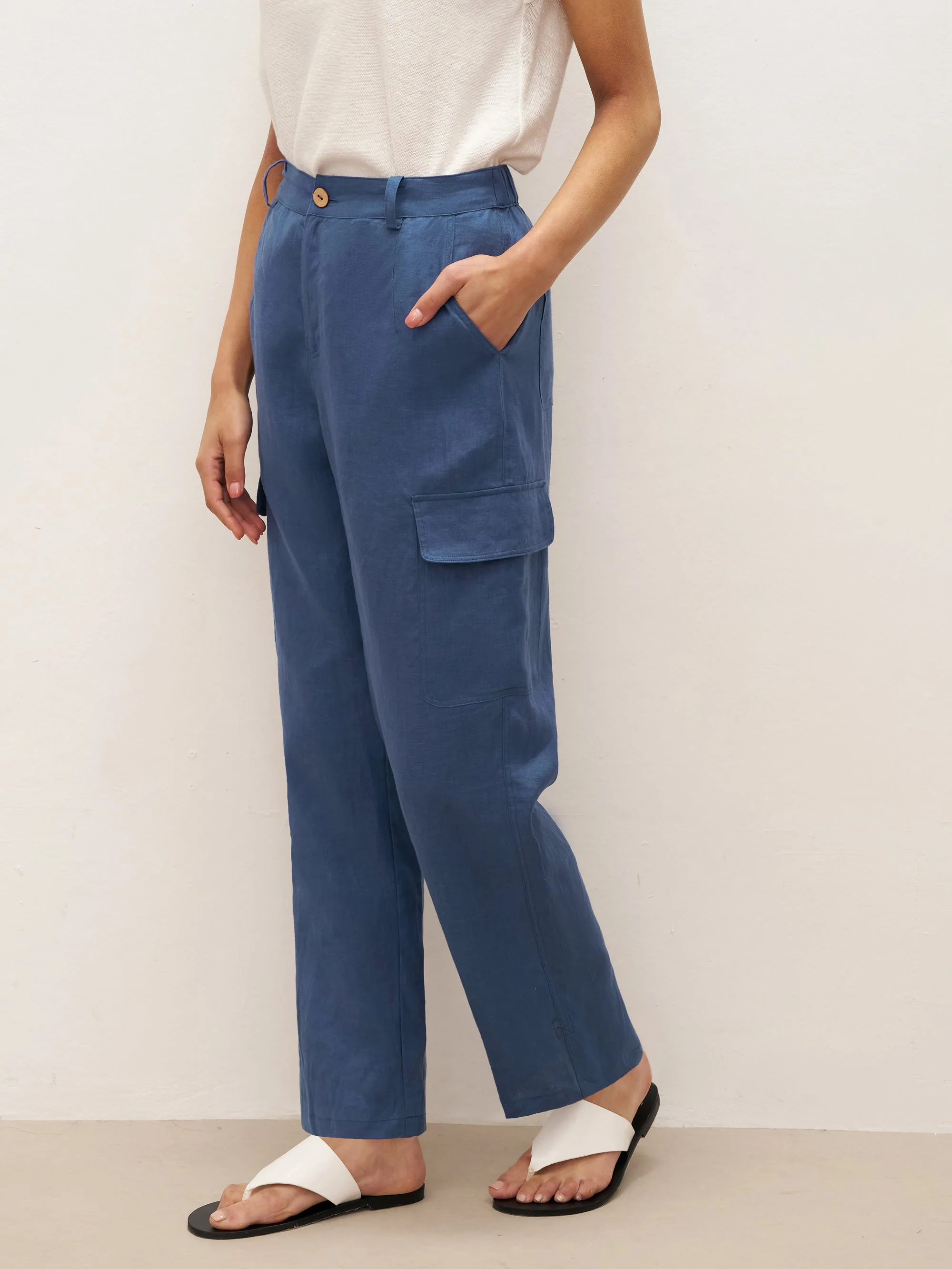 100% Linen Cargo Tapered Trousers with Patch Pockets JESSE - Image 4