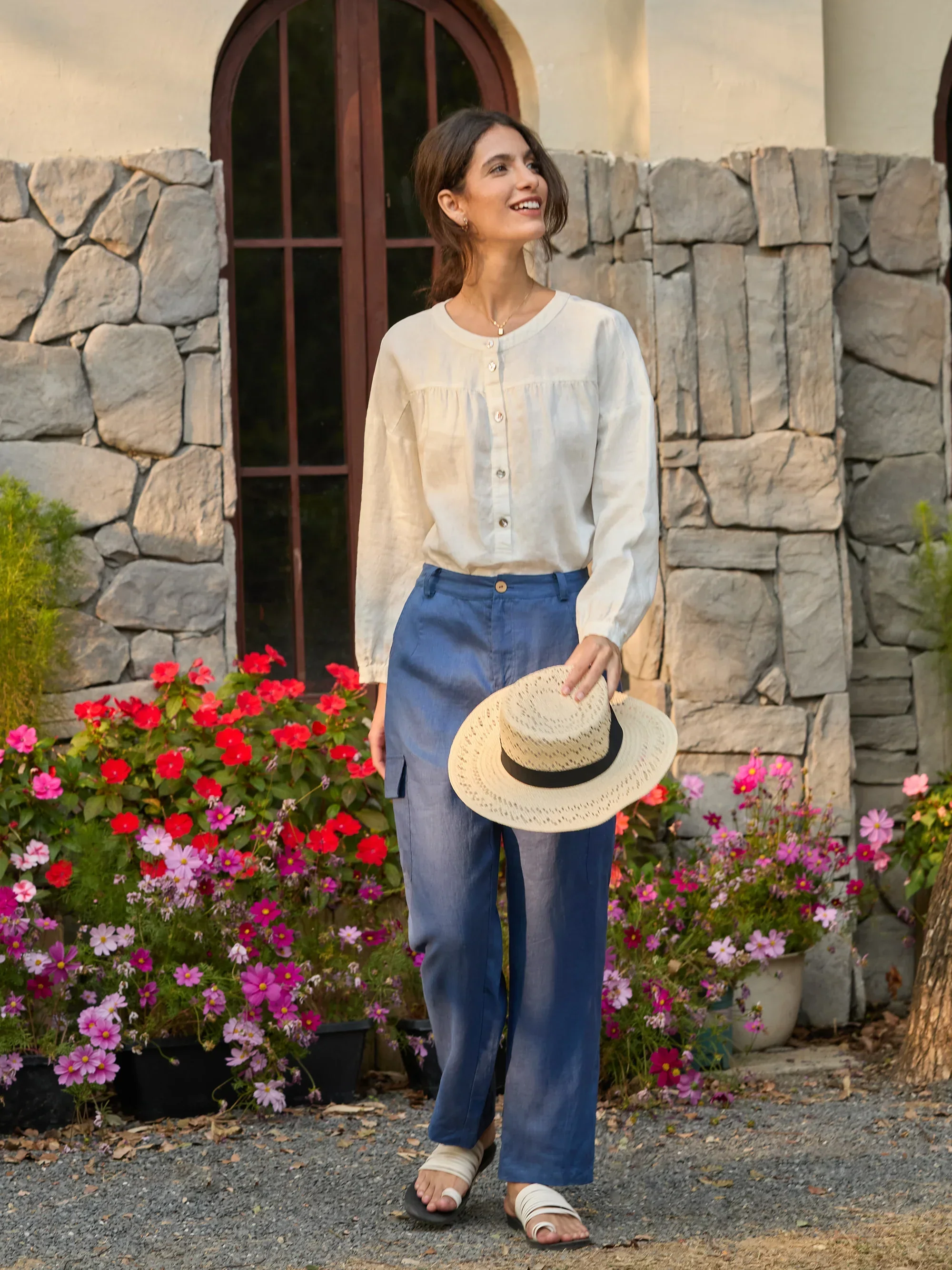 100% Linen Cargo Tapered Trousers with Patch Pockets JESSE - Image 6