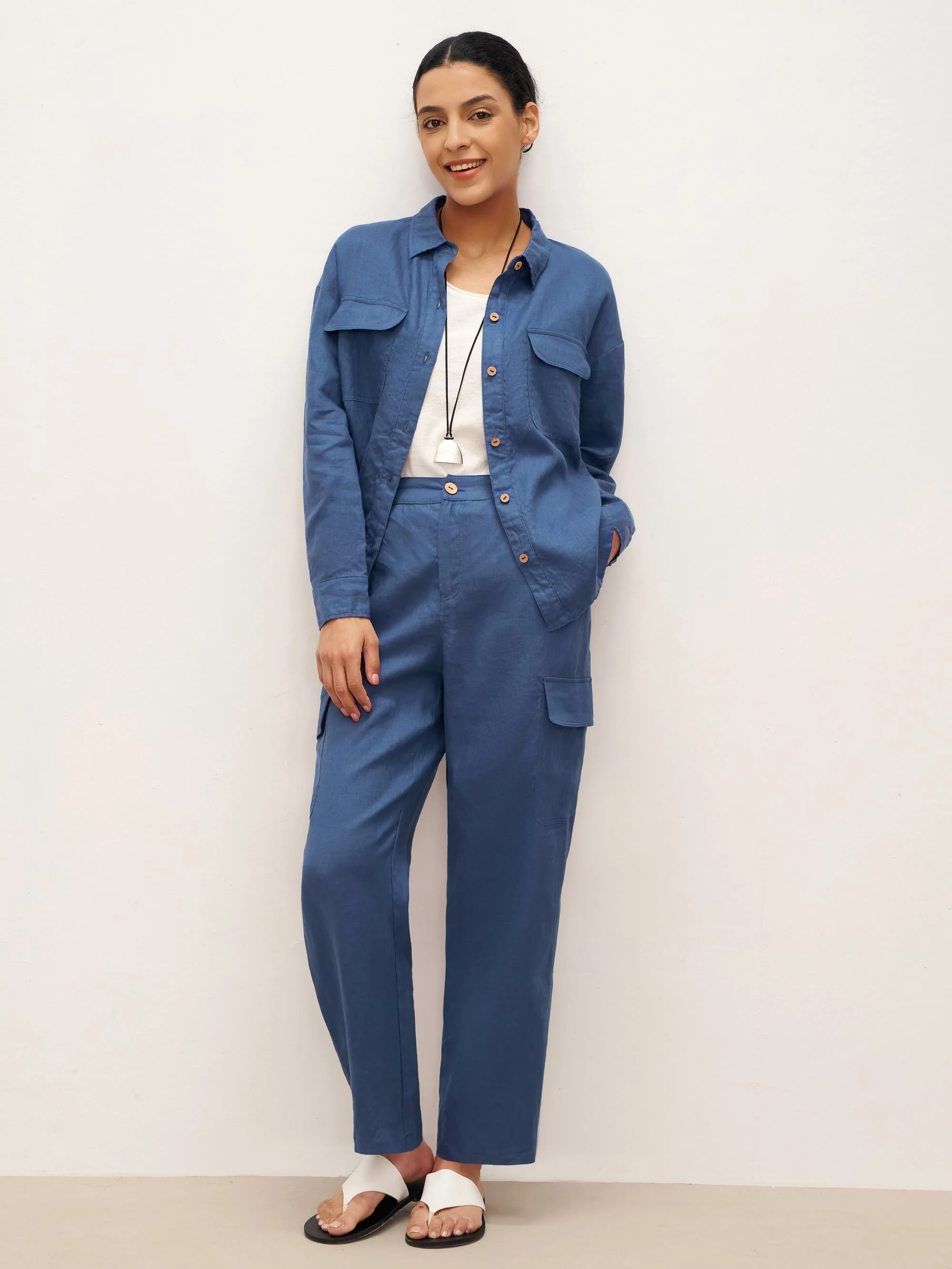 100% Linen Cargo Tapered Trousers with Patch Pockets JESSE - Image 7