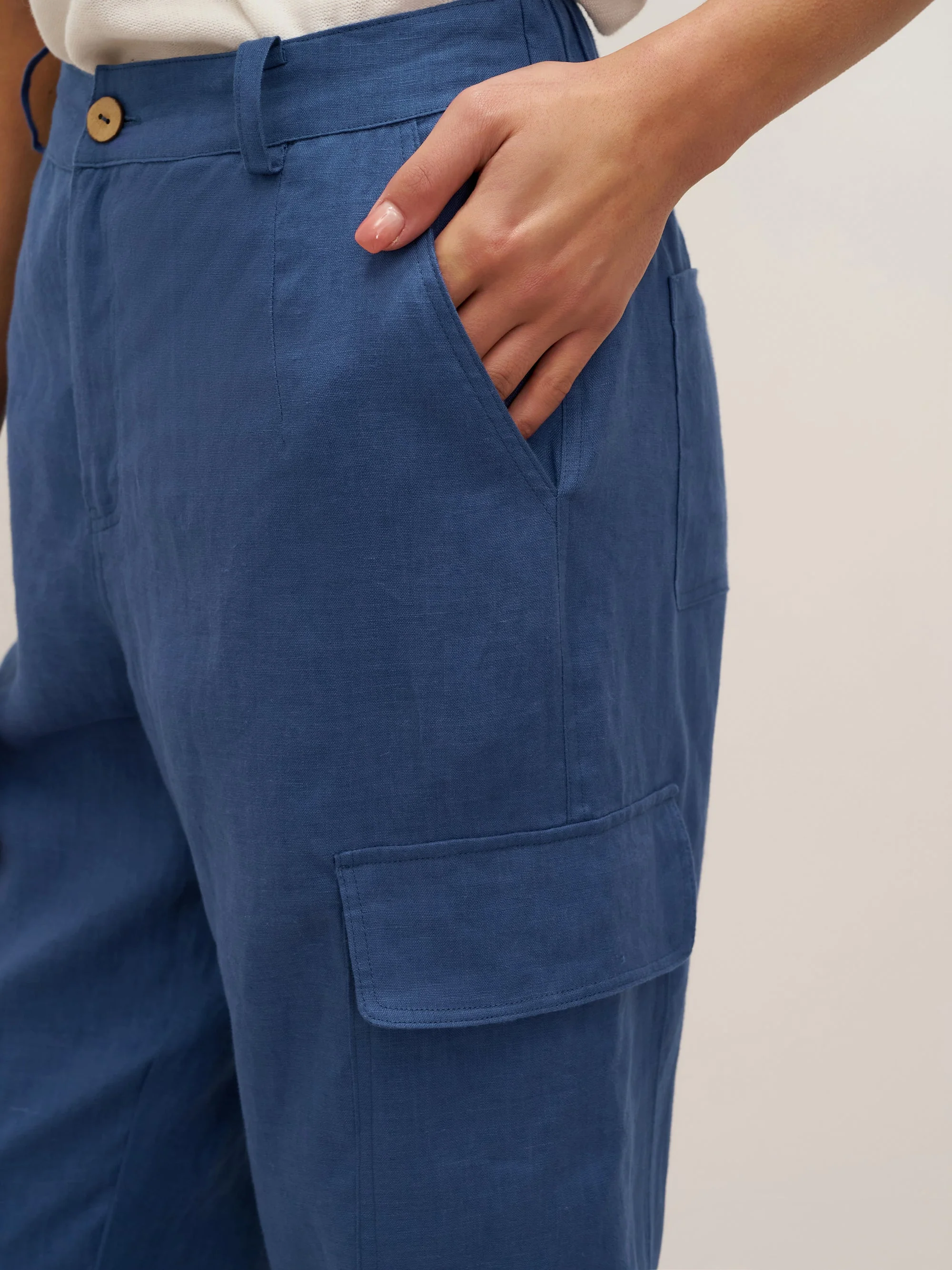 100% Linen Cargo Tapered Trousers with Patch Pockets JESSE - Image 8