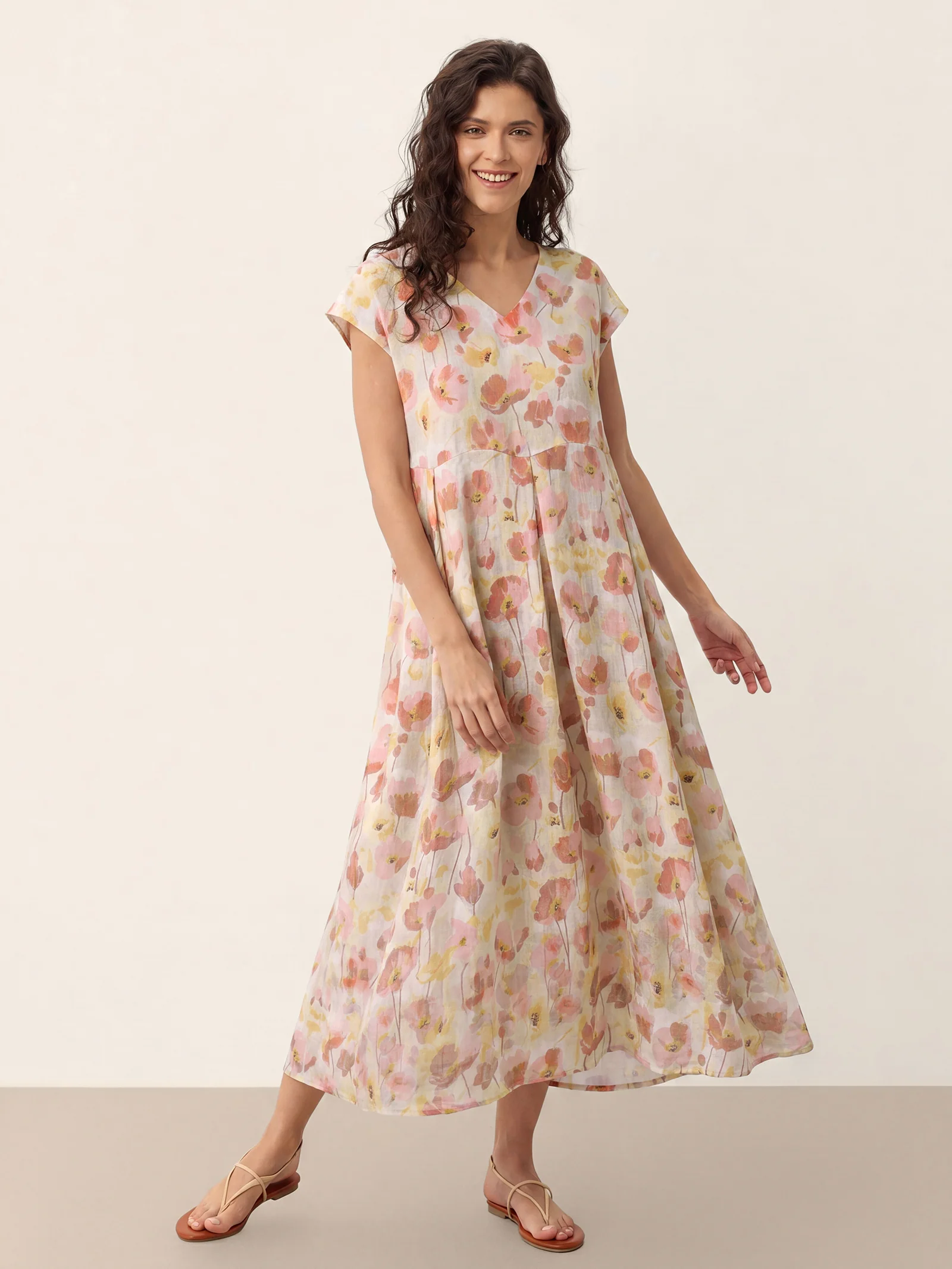 100% Linen Carnation Print Scalloped Waist Maxi Dress HARRIET - Image 10