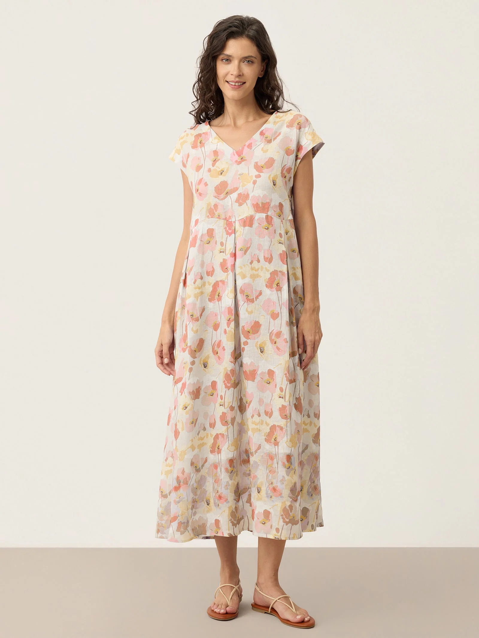 100% Linen Carnation Print Scalloped Waist Maxi Dress HARRIET - Image 13