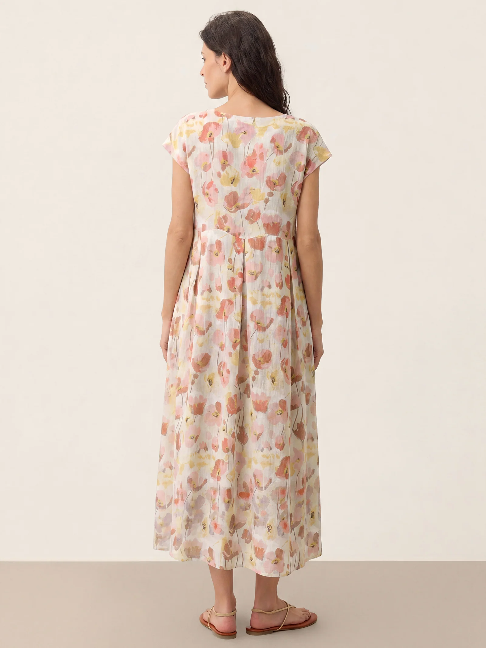100% Linen Carnation Print Scalloped Waist Maxi Dress HARRIET - Image 14