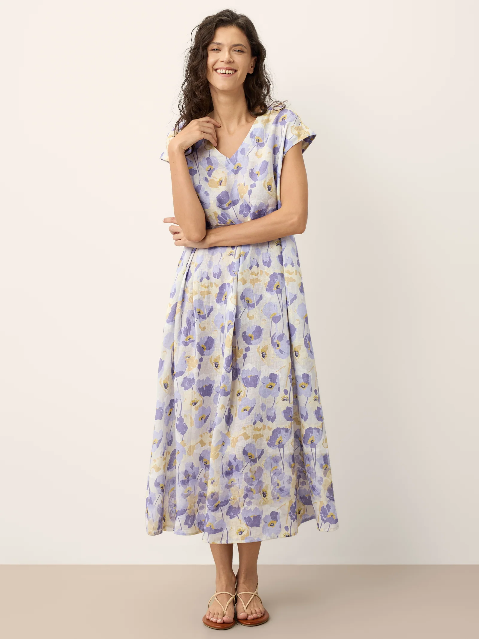 100% Linen Carnation Print Scalloped Waist Maxi Dress HARRIET - Image 8