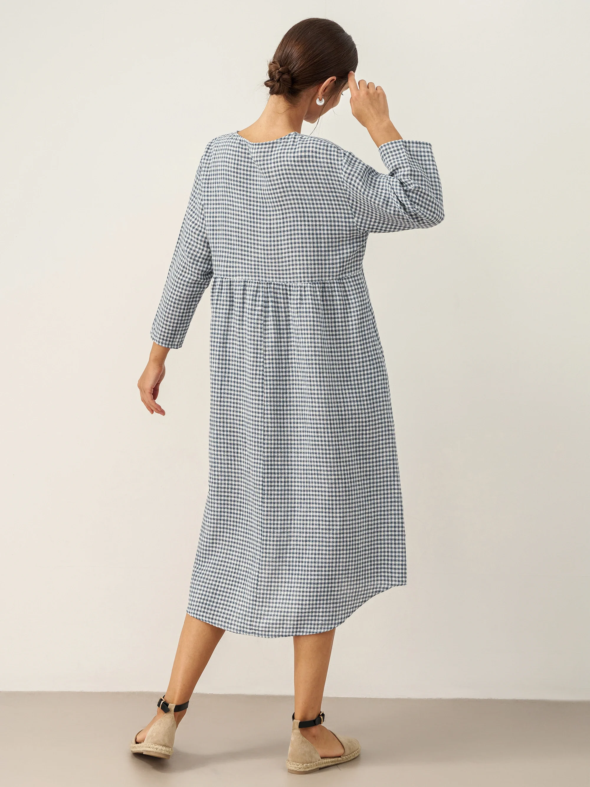 Linen Check Long Sleeve Midi Dress FIRTH - Image 3