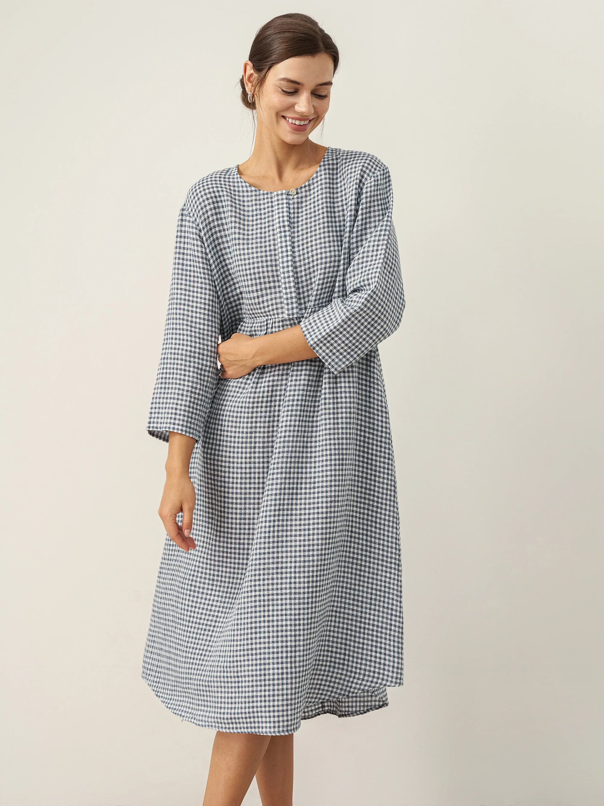 Linen Check Long Sleeve Midi Dress FIRTH - Image 5