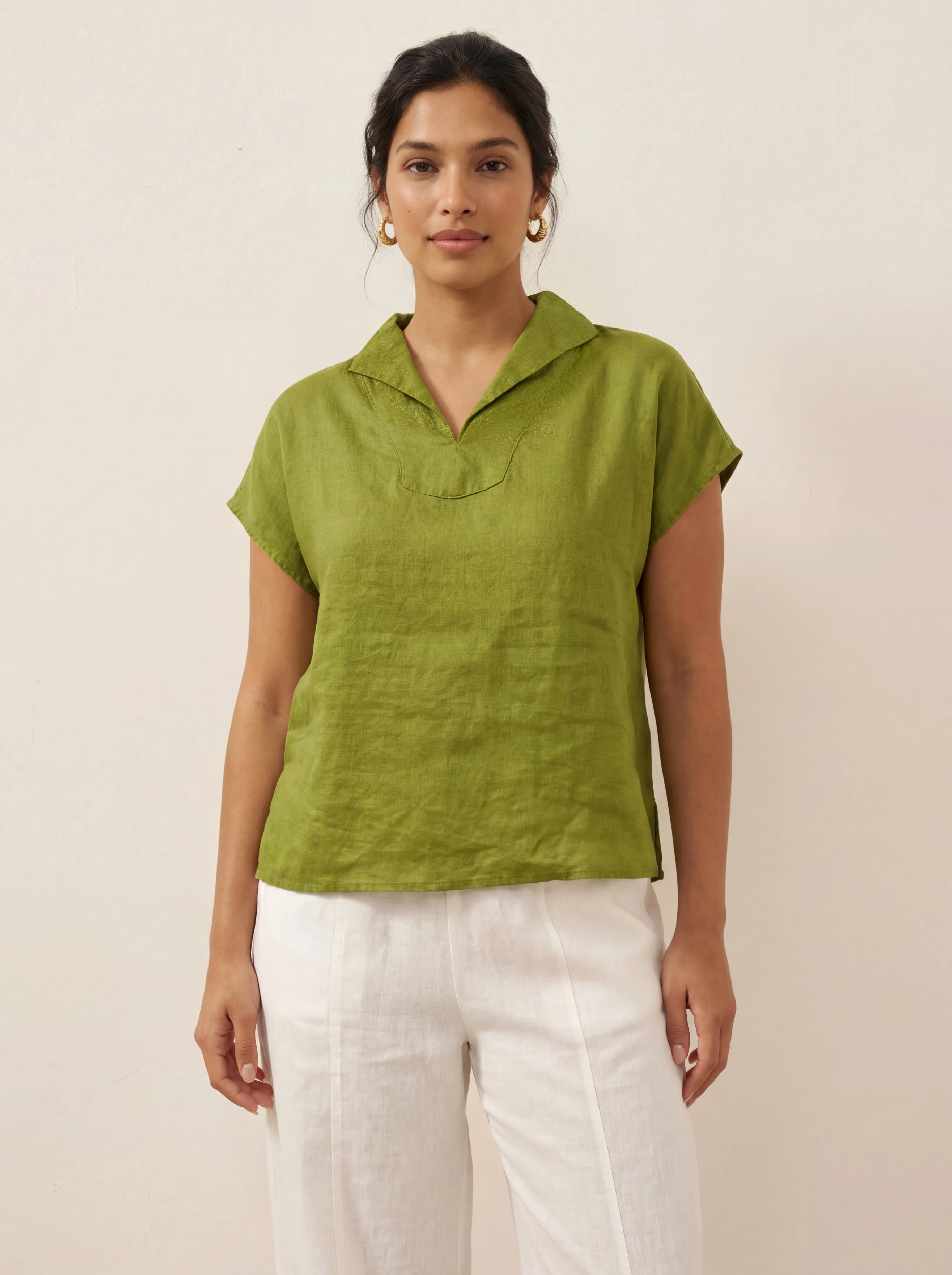 100% Linen Collared Cap Sleeve Top IVY