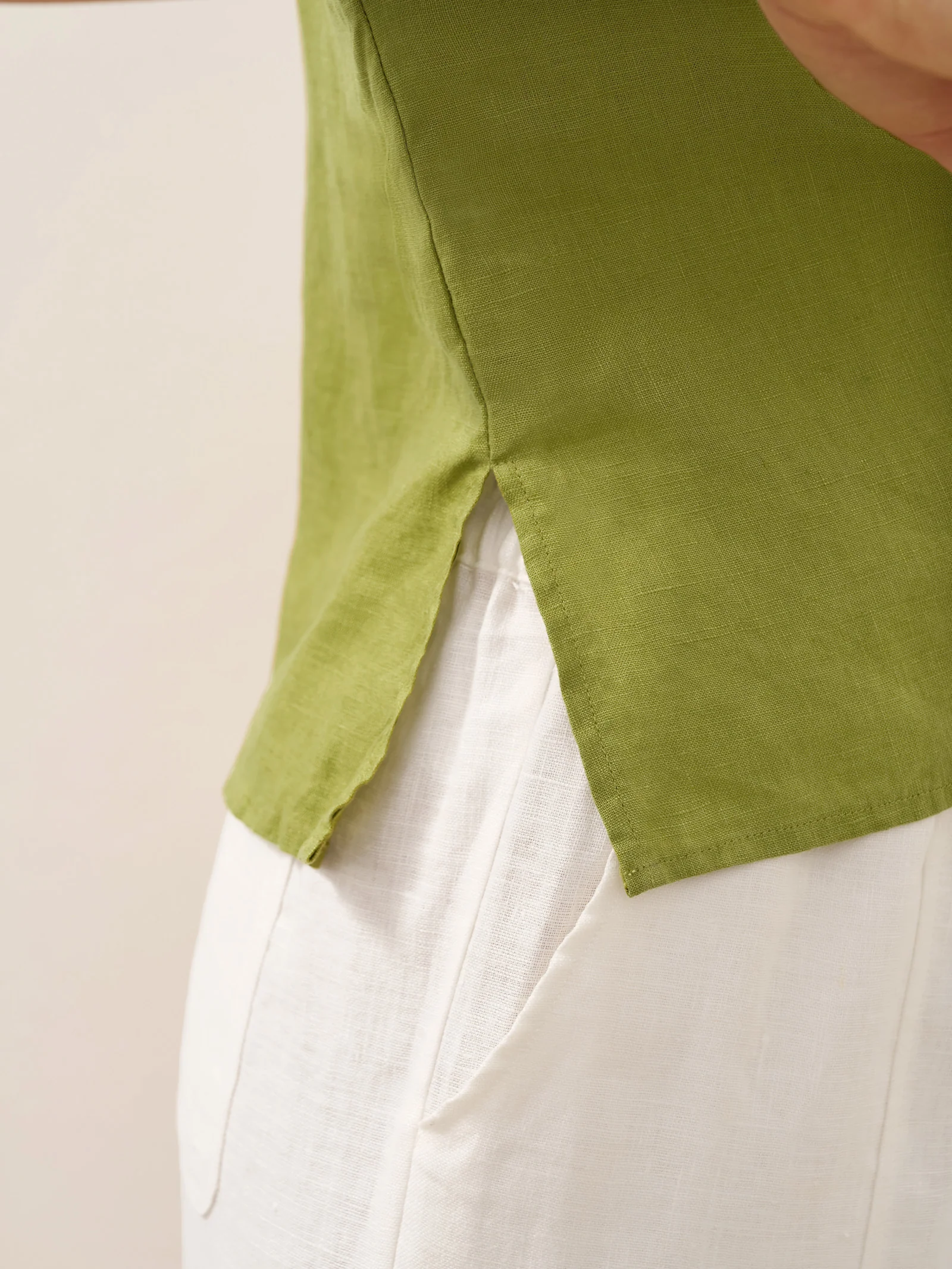100% Linen Collared Cap Sleeve Top IVY - Image 11