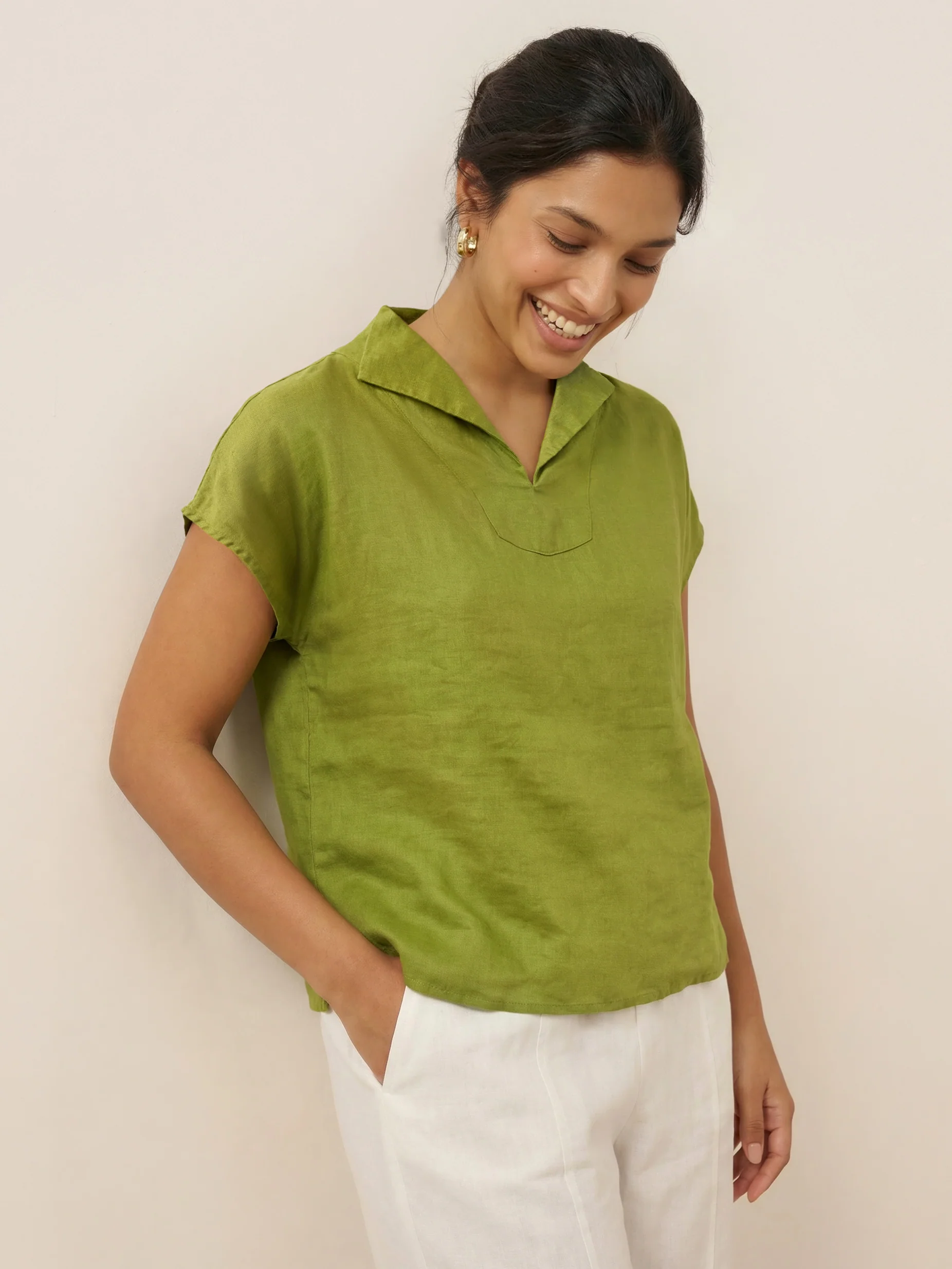 100% Linen Collared Cap Sleeve Top IVY - Image 2