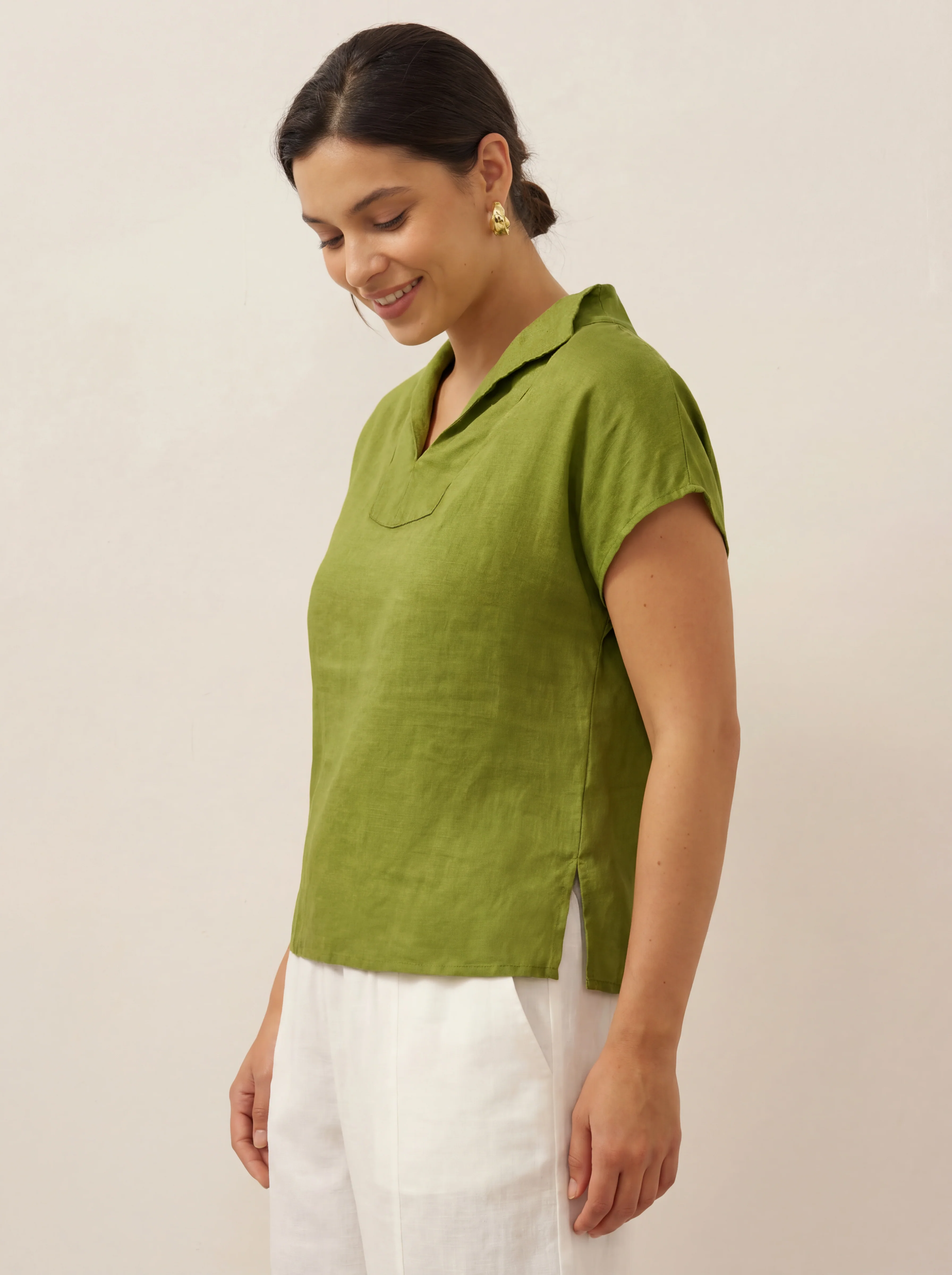 100% Linen Collared Cap Sleeve Top IVY - Image 3