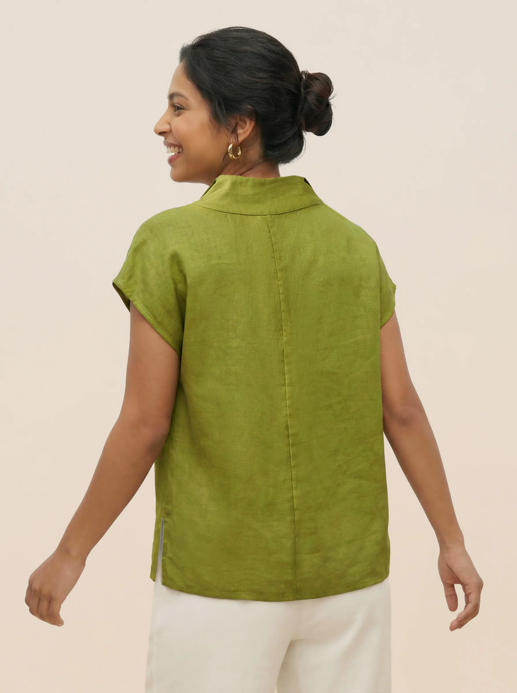 100% Linen Collared Cap Sleeve Top IVY - Image 4