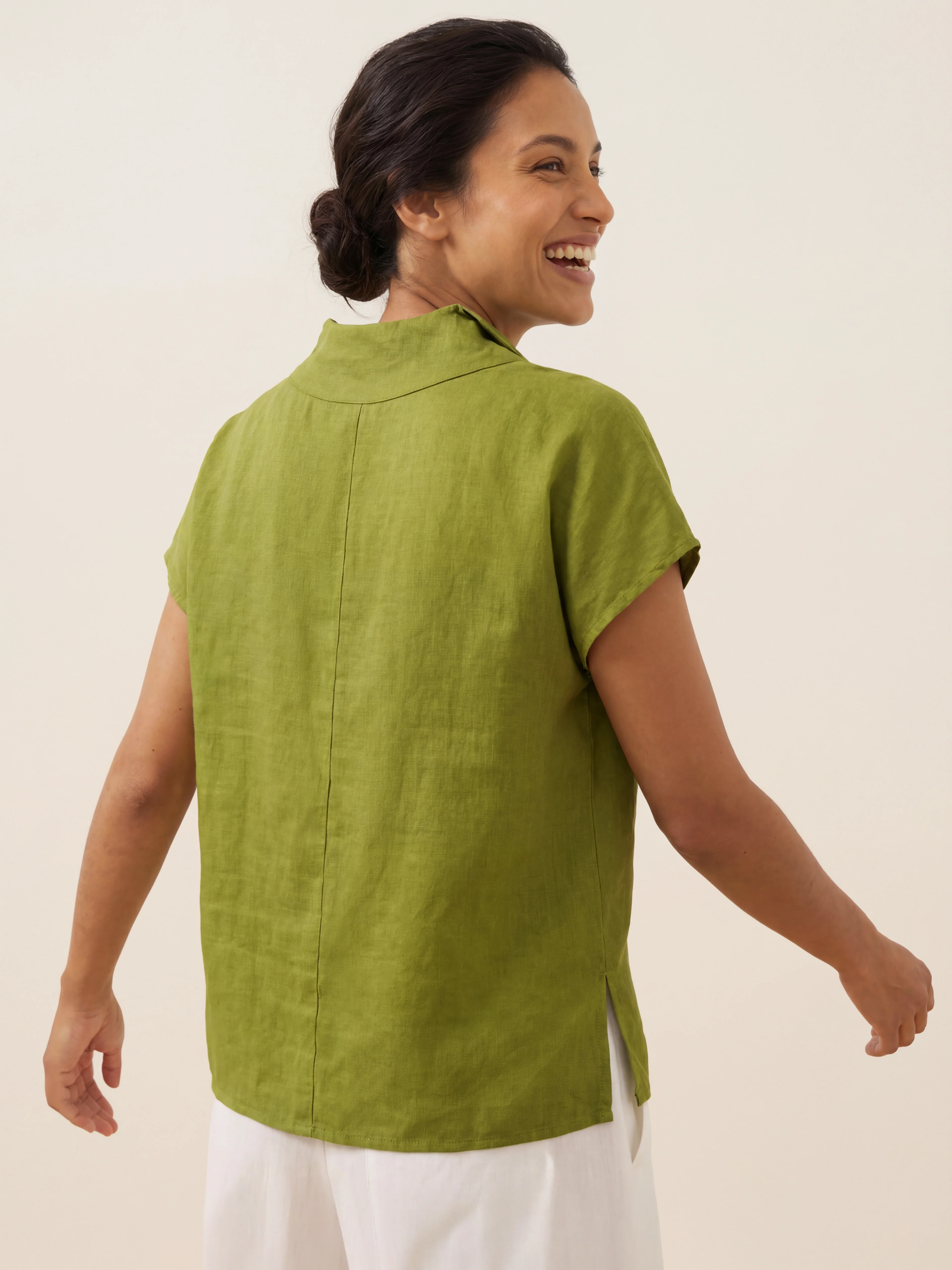 100% Linen Collared Cap Sleeve Top IVY - Image 5
