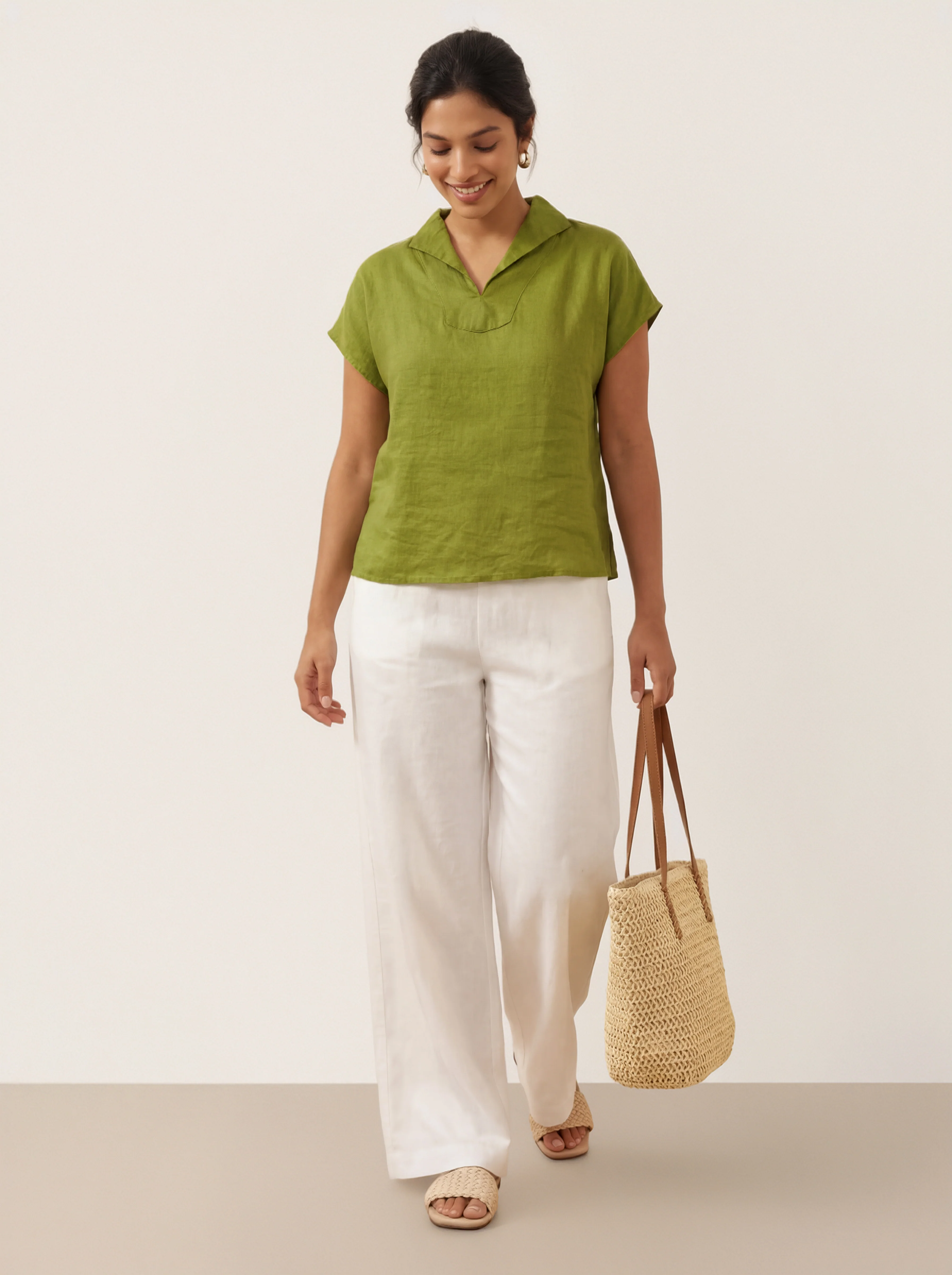 100% Linen Collared Cap Sleeve Top IVY - Image 6