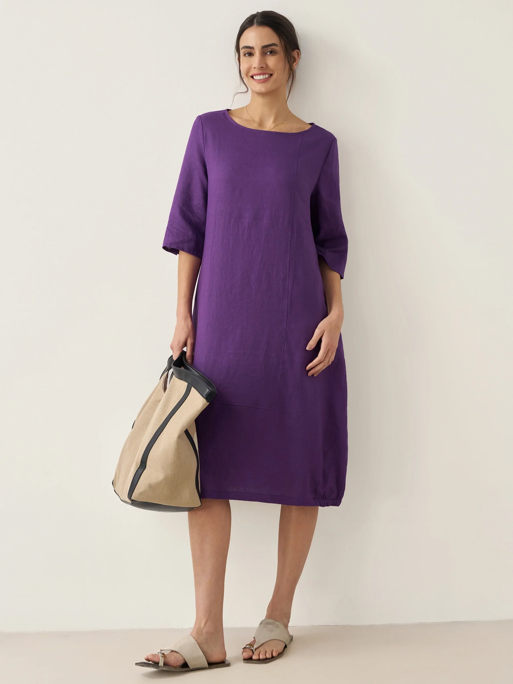 100% Linen Collarless Mid-Length Dress SOFIA - Image 11