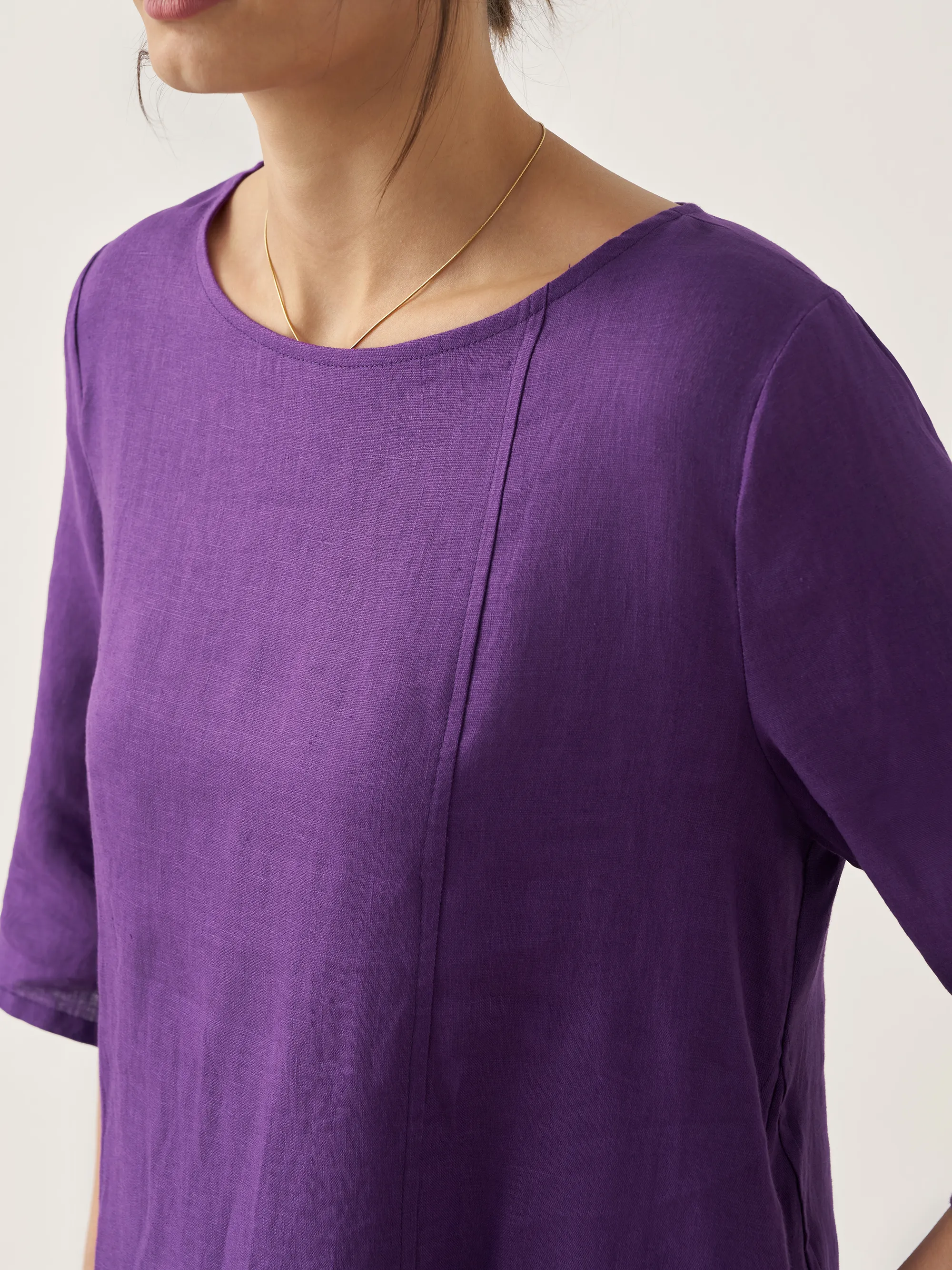 100% Linen Collarless Mid-Length Dress SOFIA - Image 12