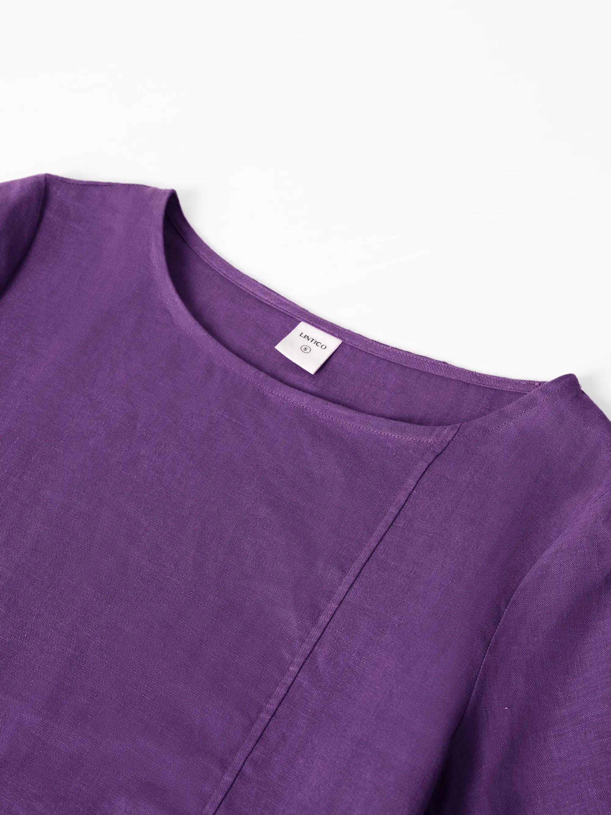 100% Linen Collarless Mid-Length Dress SOFIA - Image 13
