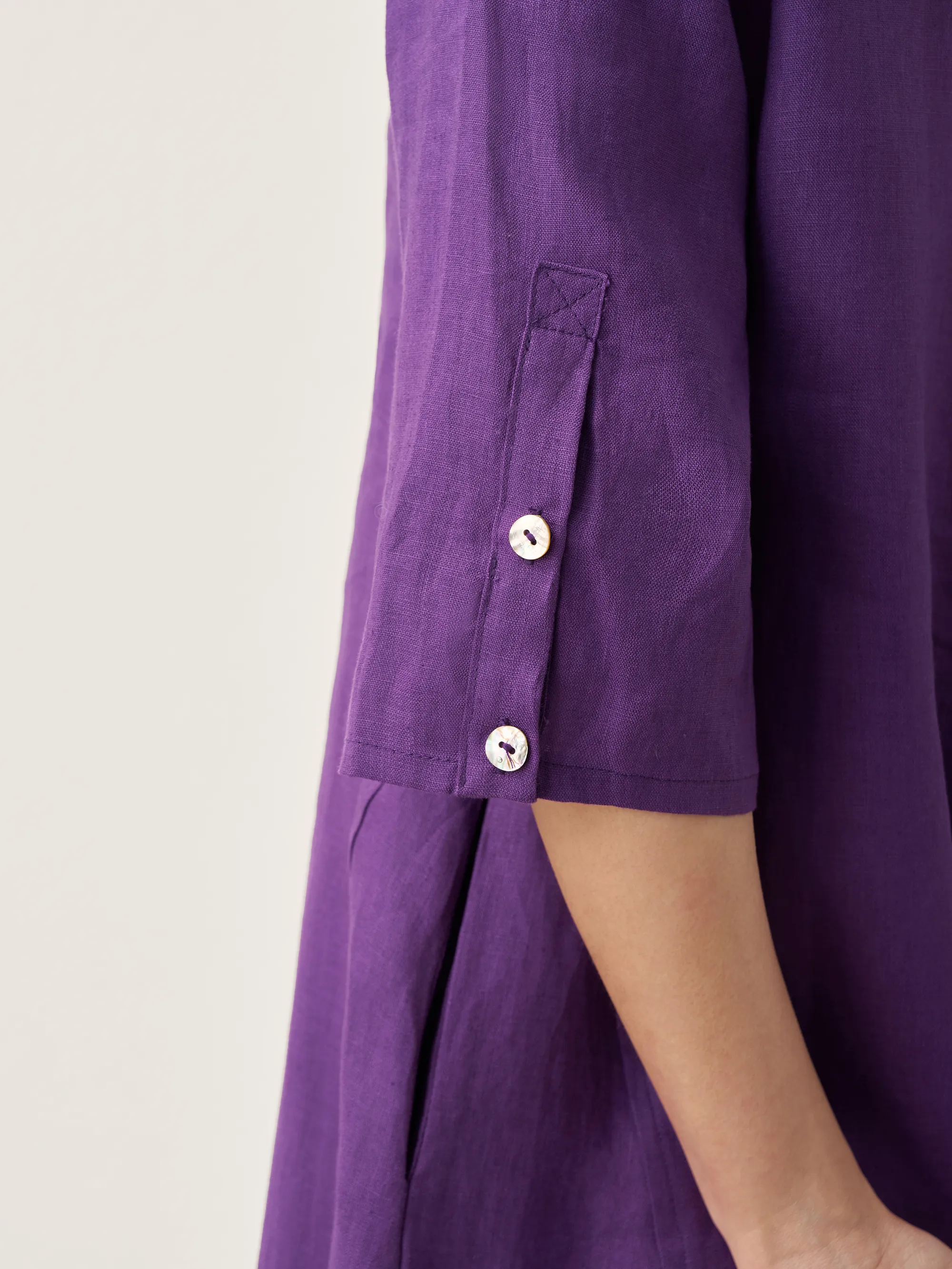 100% Linen Collarless Mid-Length Dress SOFIA - Image 14