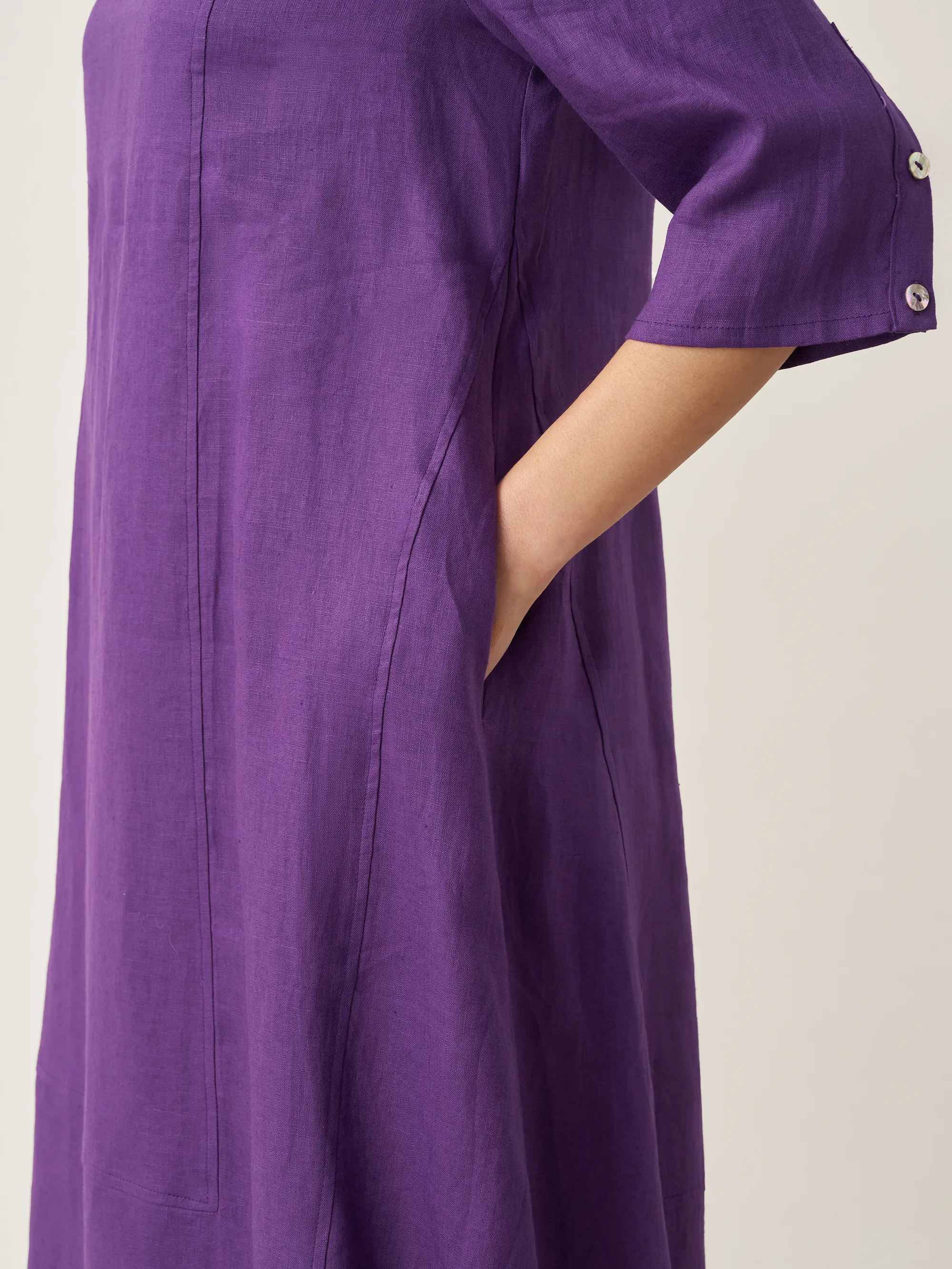 100% Linen Collarless Mid-Length Dress SOFIA - Image 16
