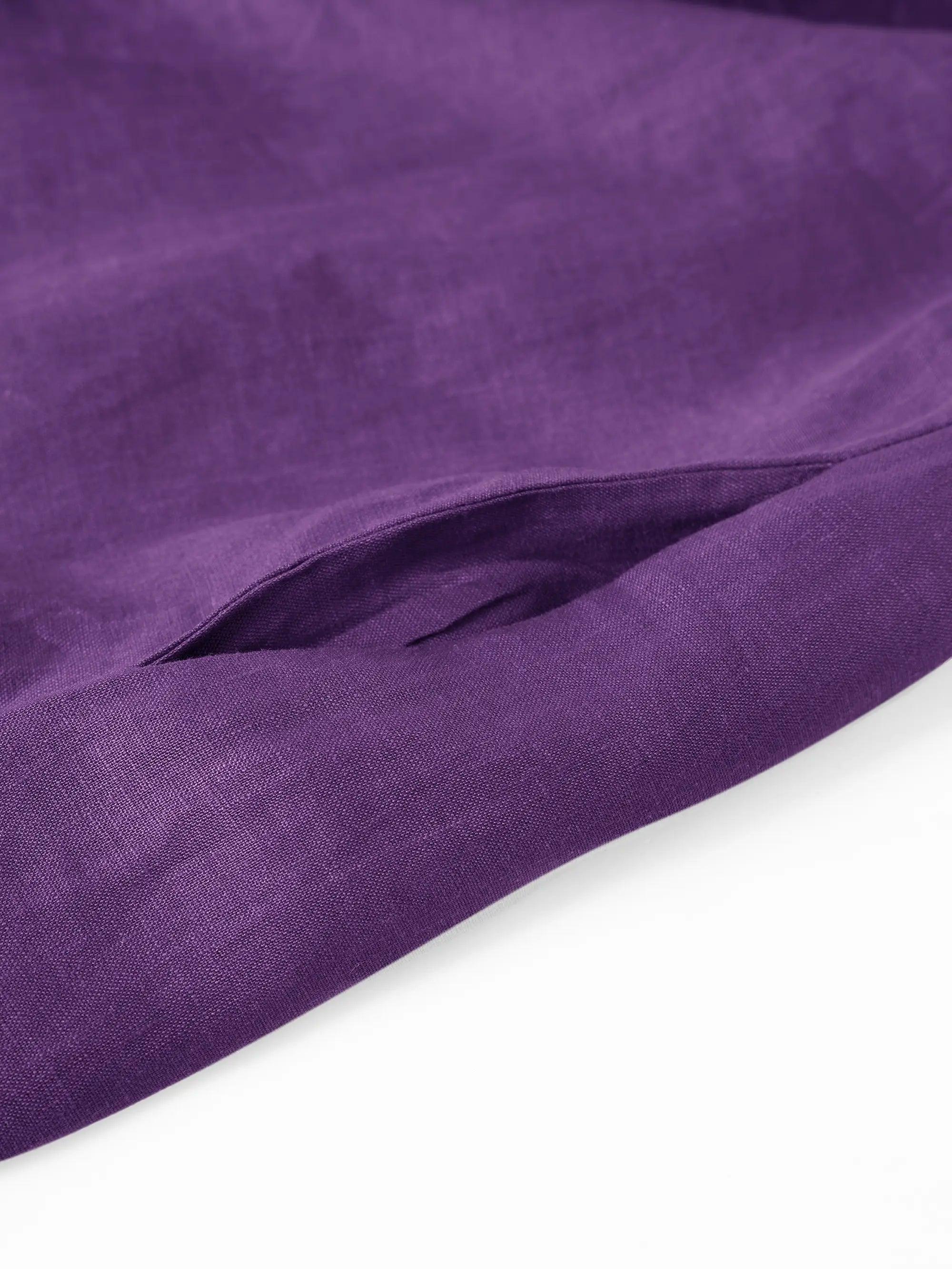 100% Linen Collarless Mid-Length Dress SOFIA - Image 17