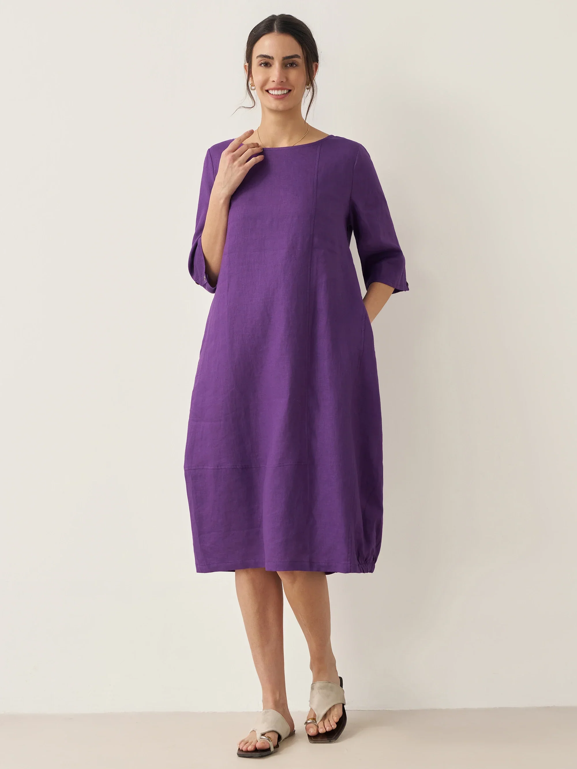 100% Linen Collarless Mid-Length Dress SOFIA - Image 5