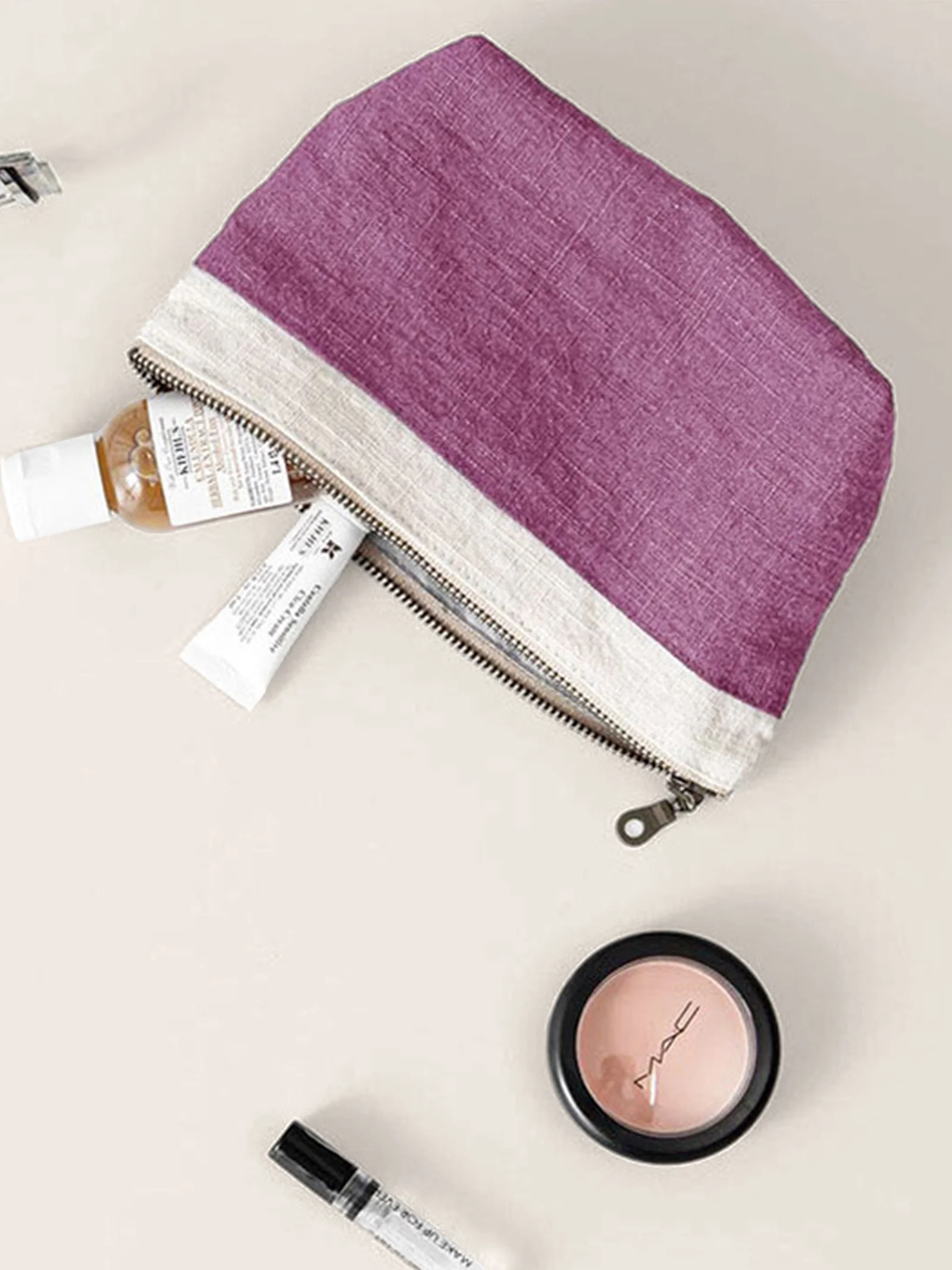 100% Linen Color-Block Zipper Storage Bag - Image 2