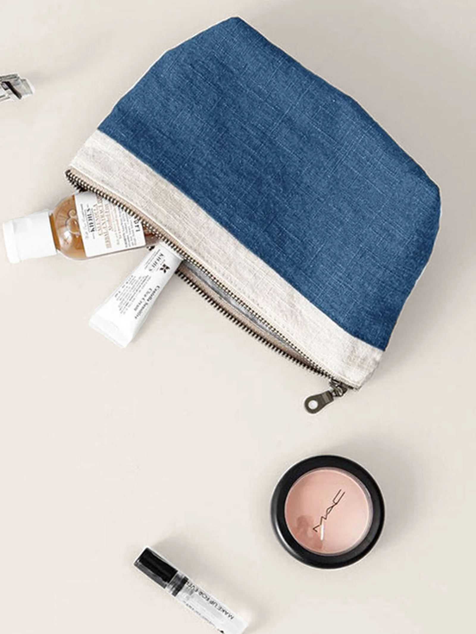 100% Linen Color-Block Zipper Storage Bag - Image 3