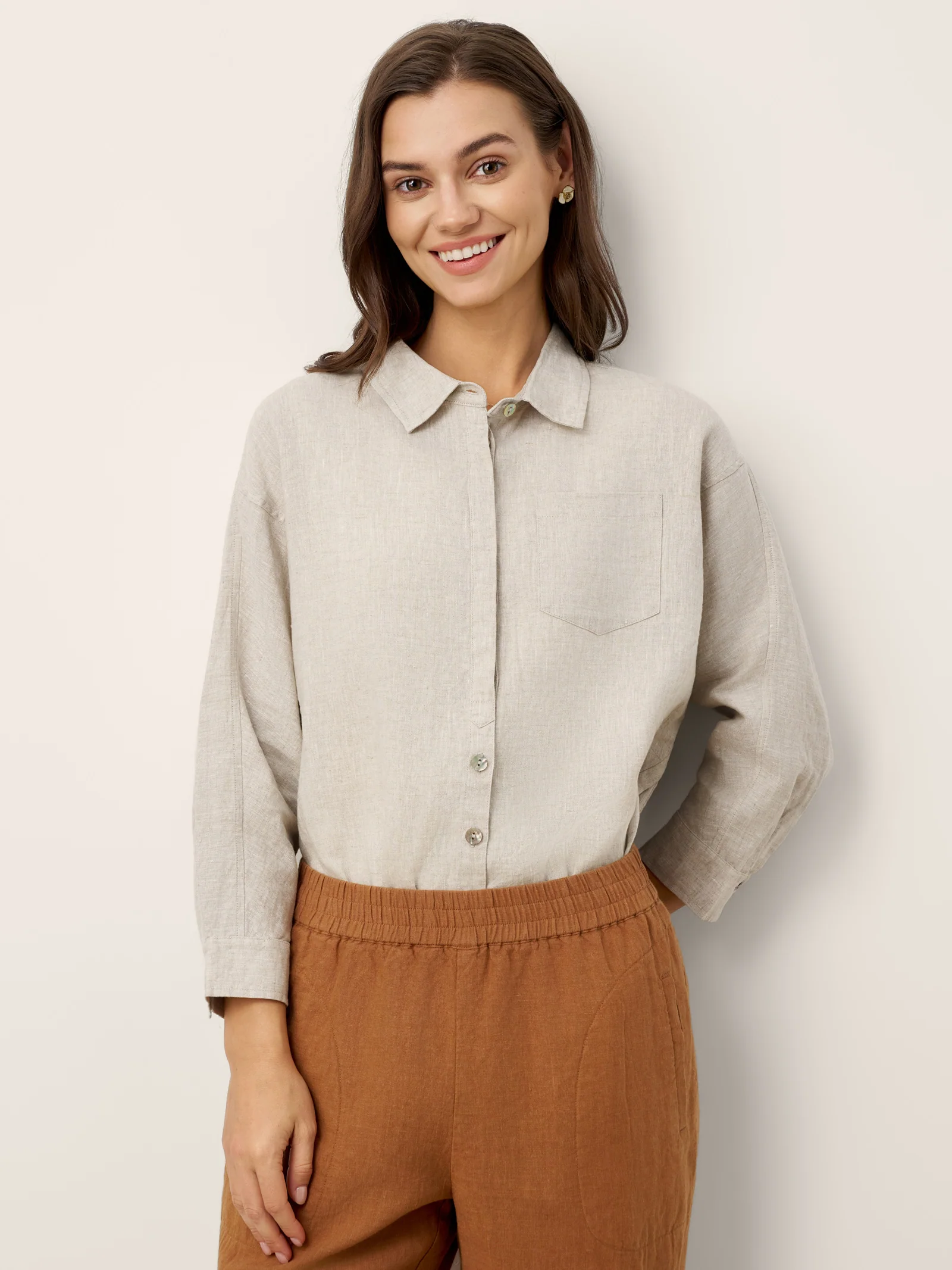 100% Linen Concealed Placket Patch Pocket Shirt FELICITY - Image 5