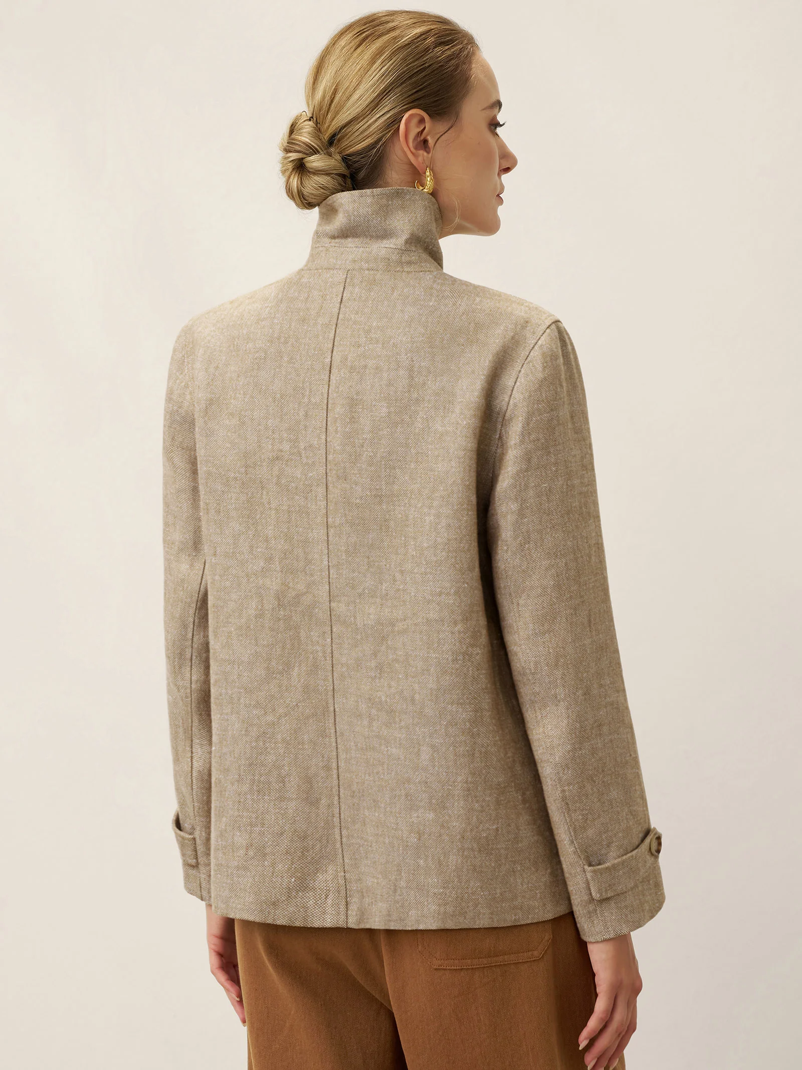 100% Linen Convertible Stand Collar Double Breasted Blazer Jacket NAOMI - Image 3
