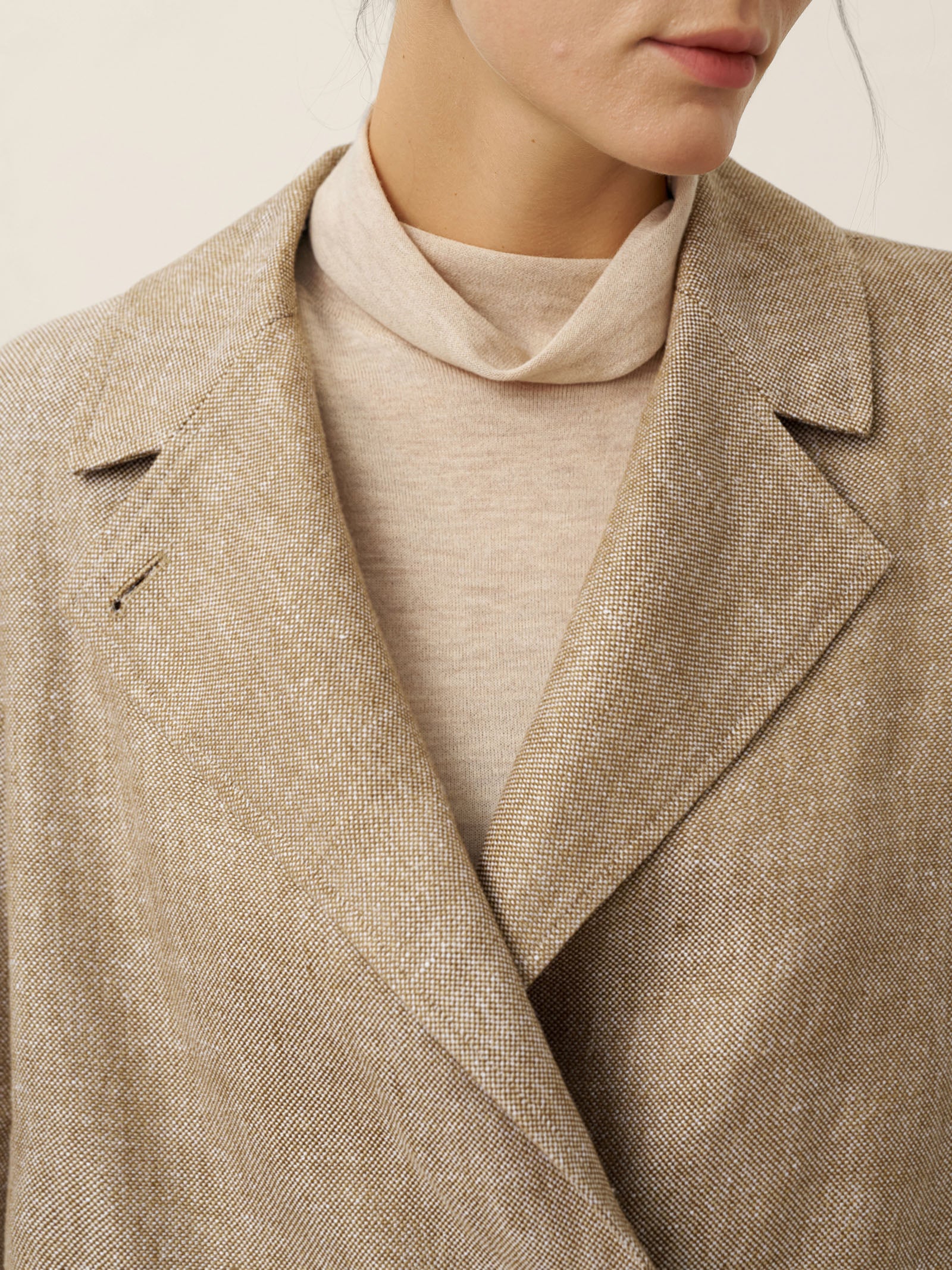 100% Linen Convertible Stand Collar Double Breasted Blazer Jacket NAOMI - Image 5