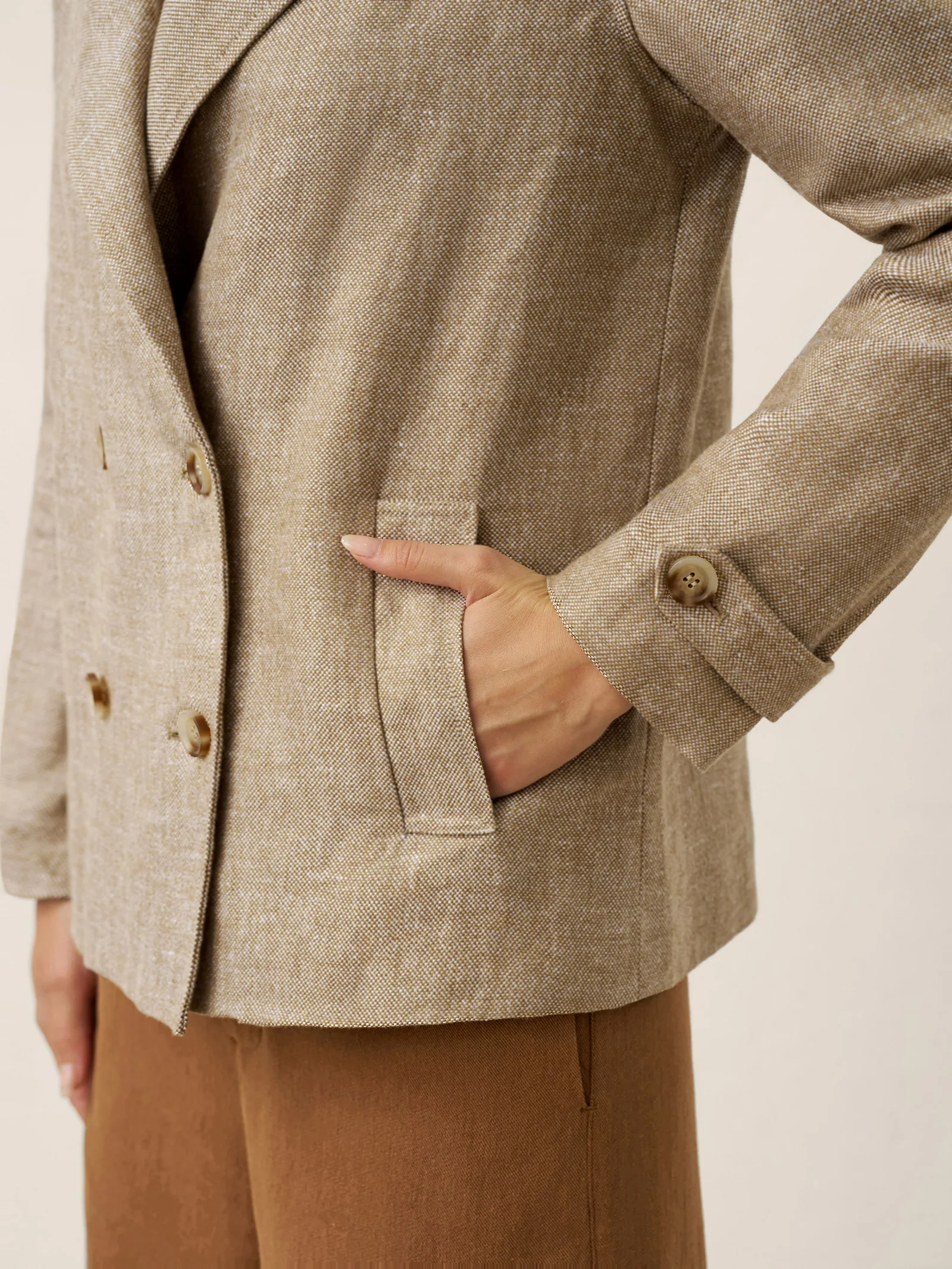 100% Linen Convertible Stand Collar Double Breasted Blazer Jacket NAOMI - Image 6