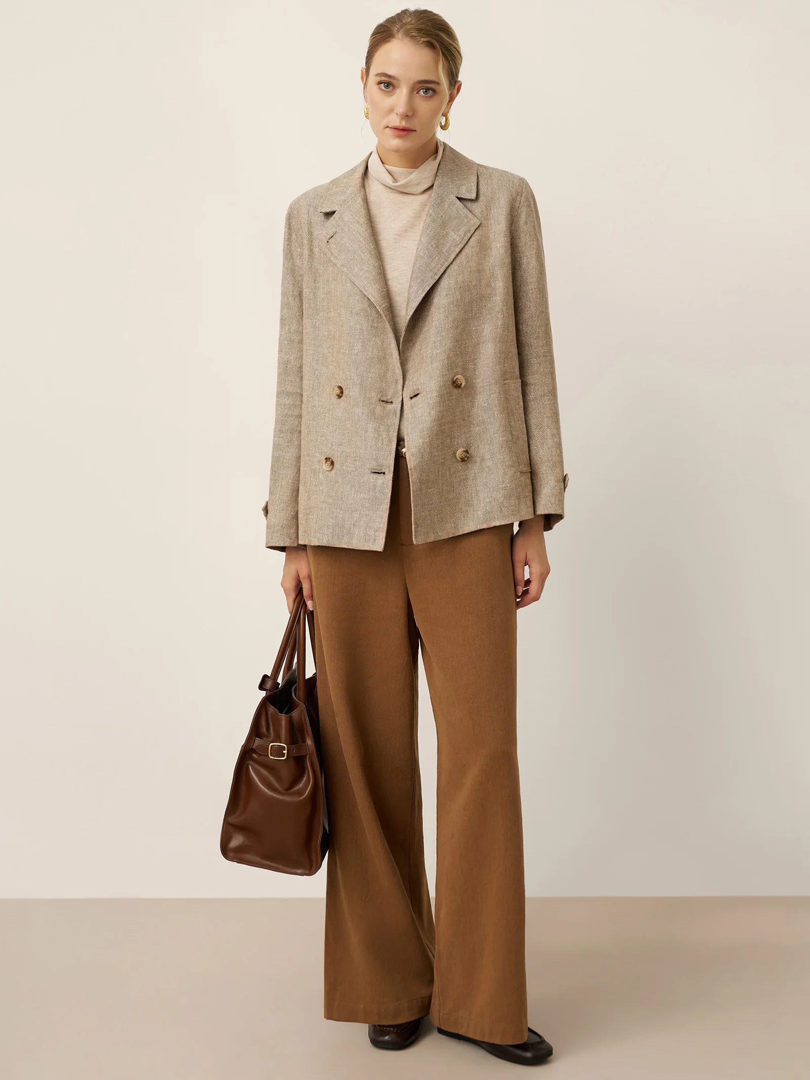 100% Linen Convertible Stand Collar Double Breasted Blazer Jacket NAOMI - Image 7