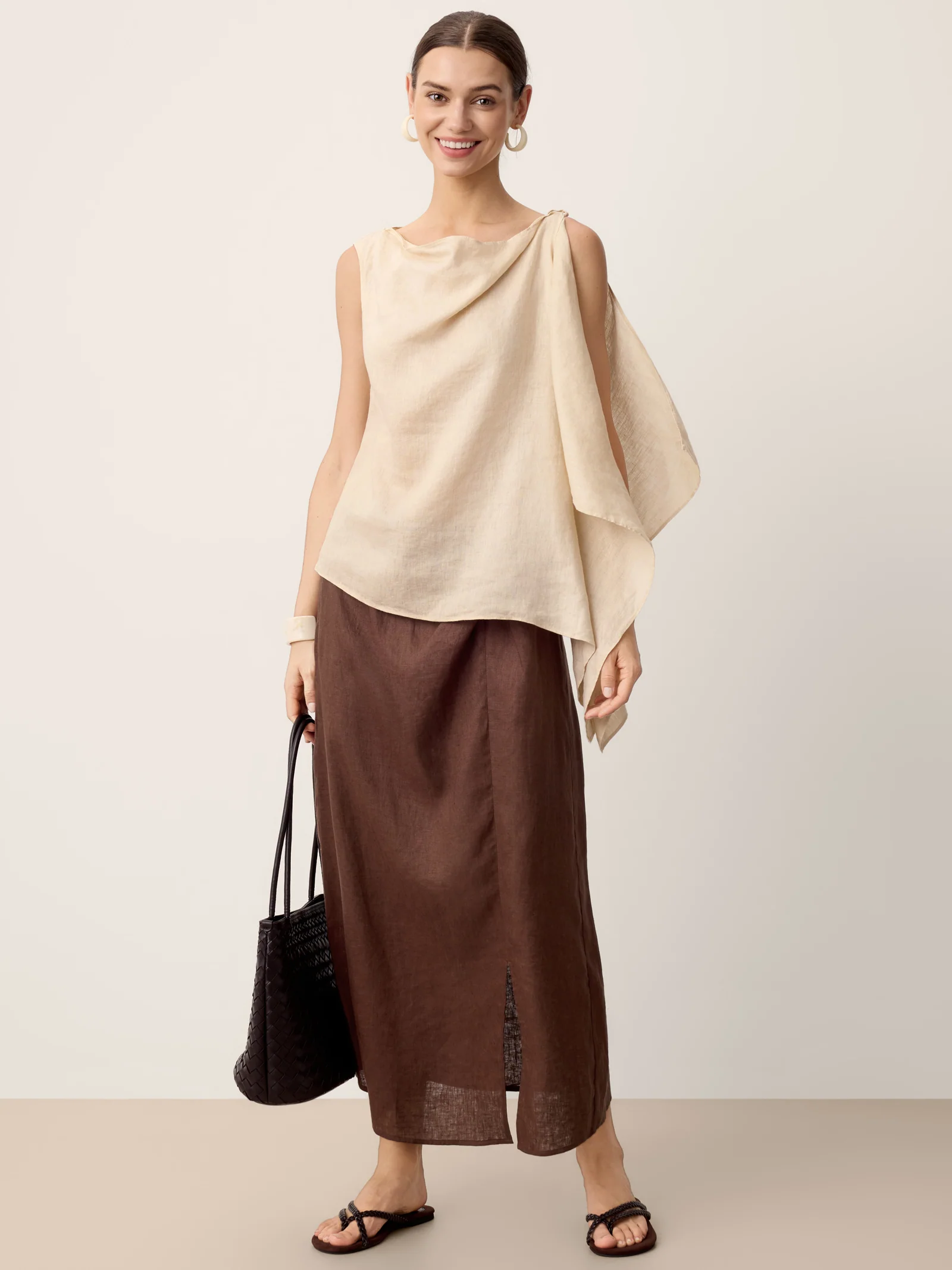 100% Linen Cowl-Neck Asymmetric Top LEVINA - Image 10