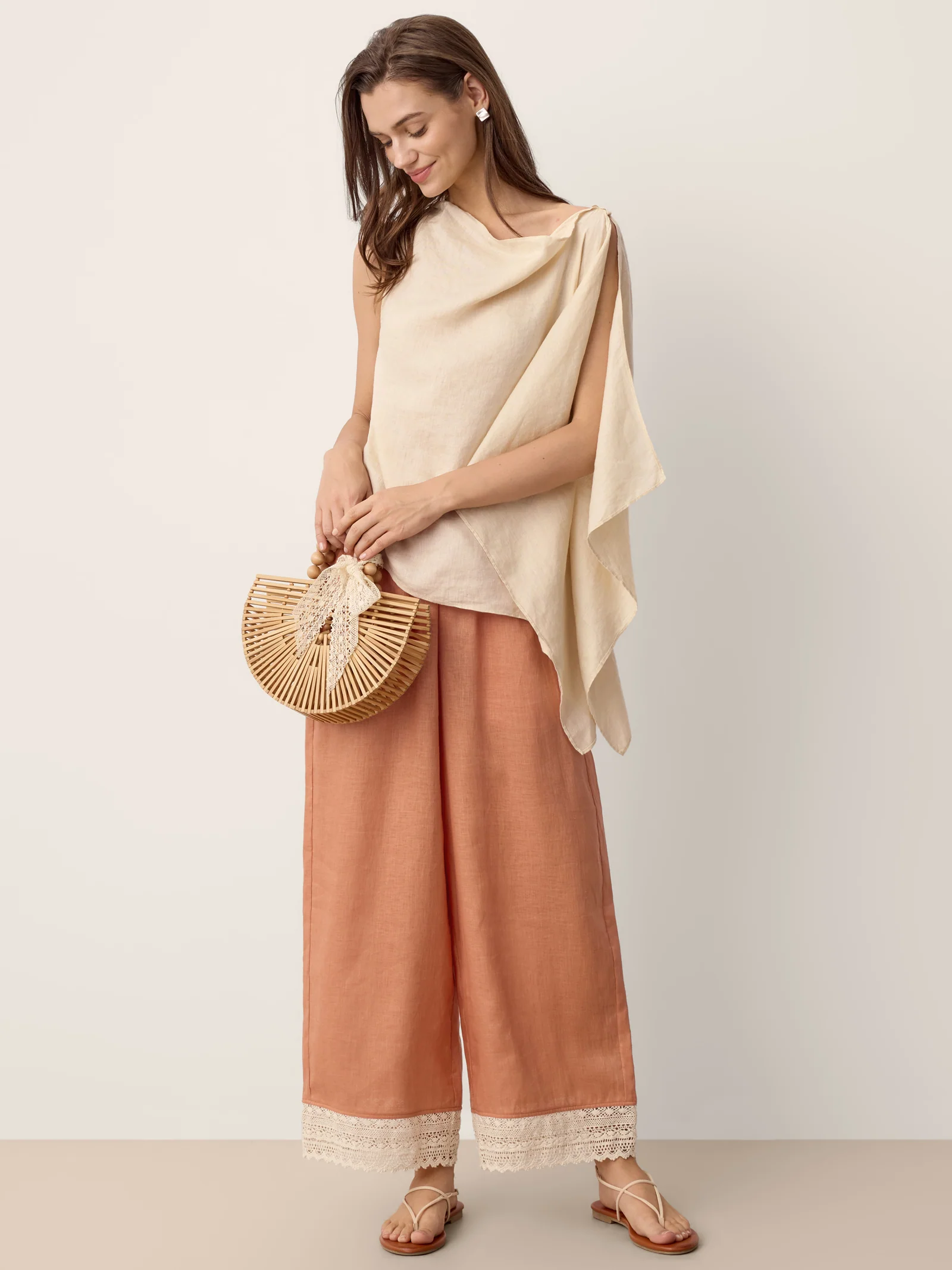 100% Linen Cowl-Neck Asymmetric Top LEVINA - Image 11