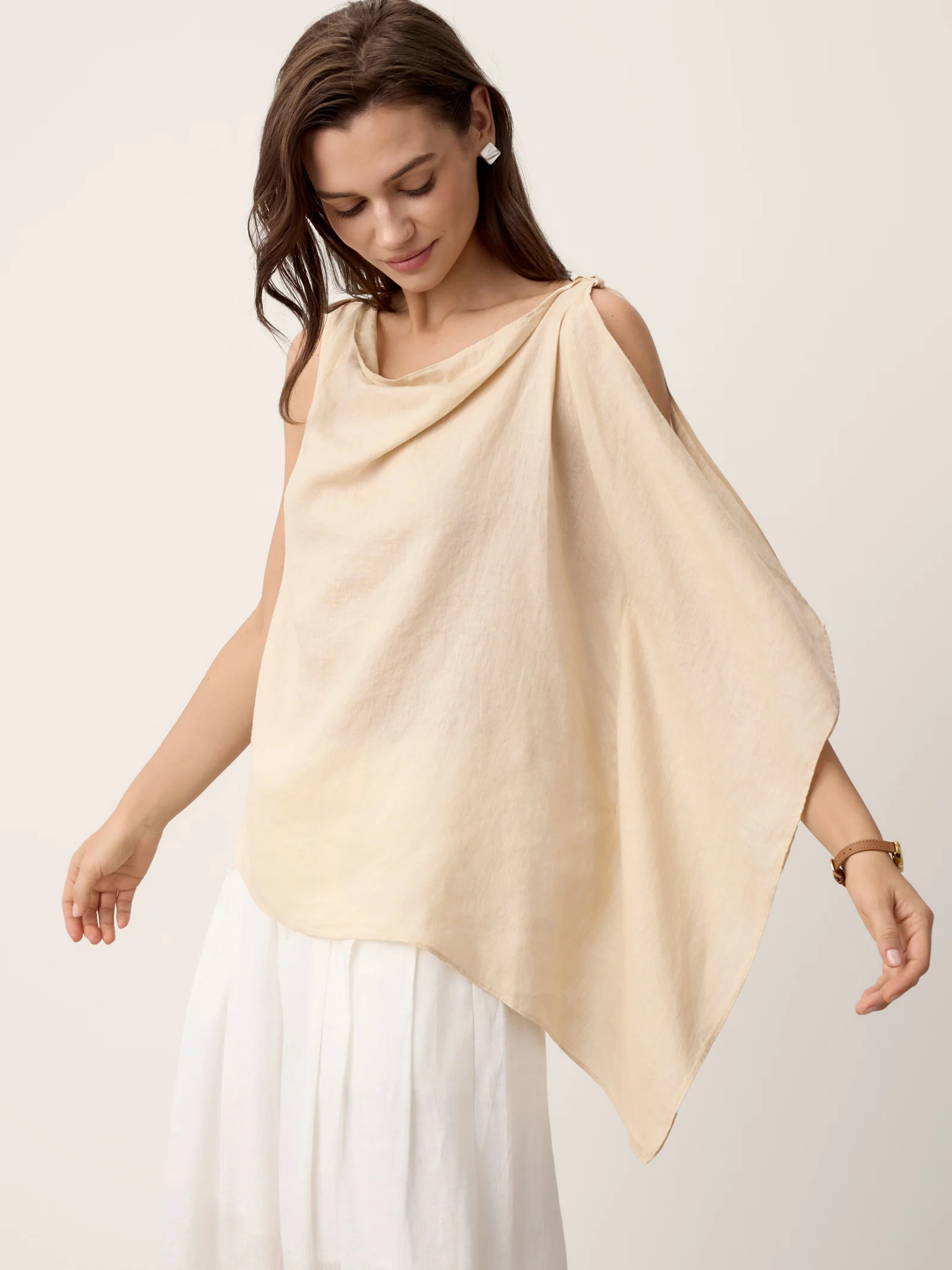 100% Linen Cowl-Neck Asymmetric Top LEVINA - Image 4