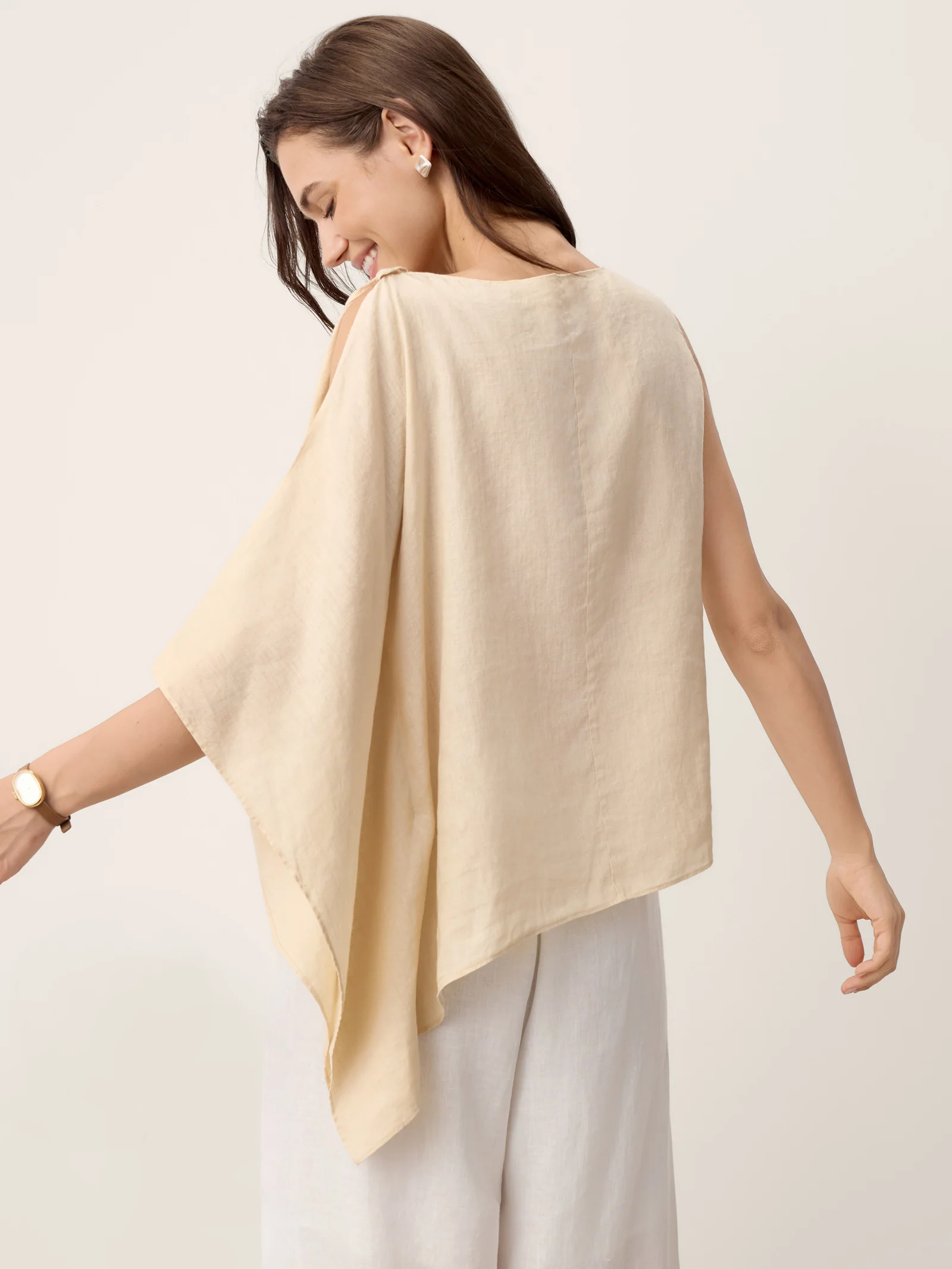 100% Linen Cowl-Neck Asymmetric Top LEVINA - Image 5