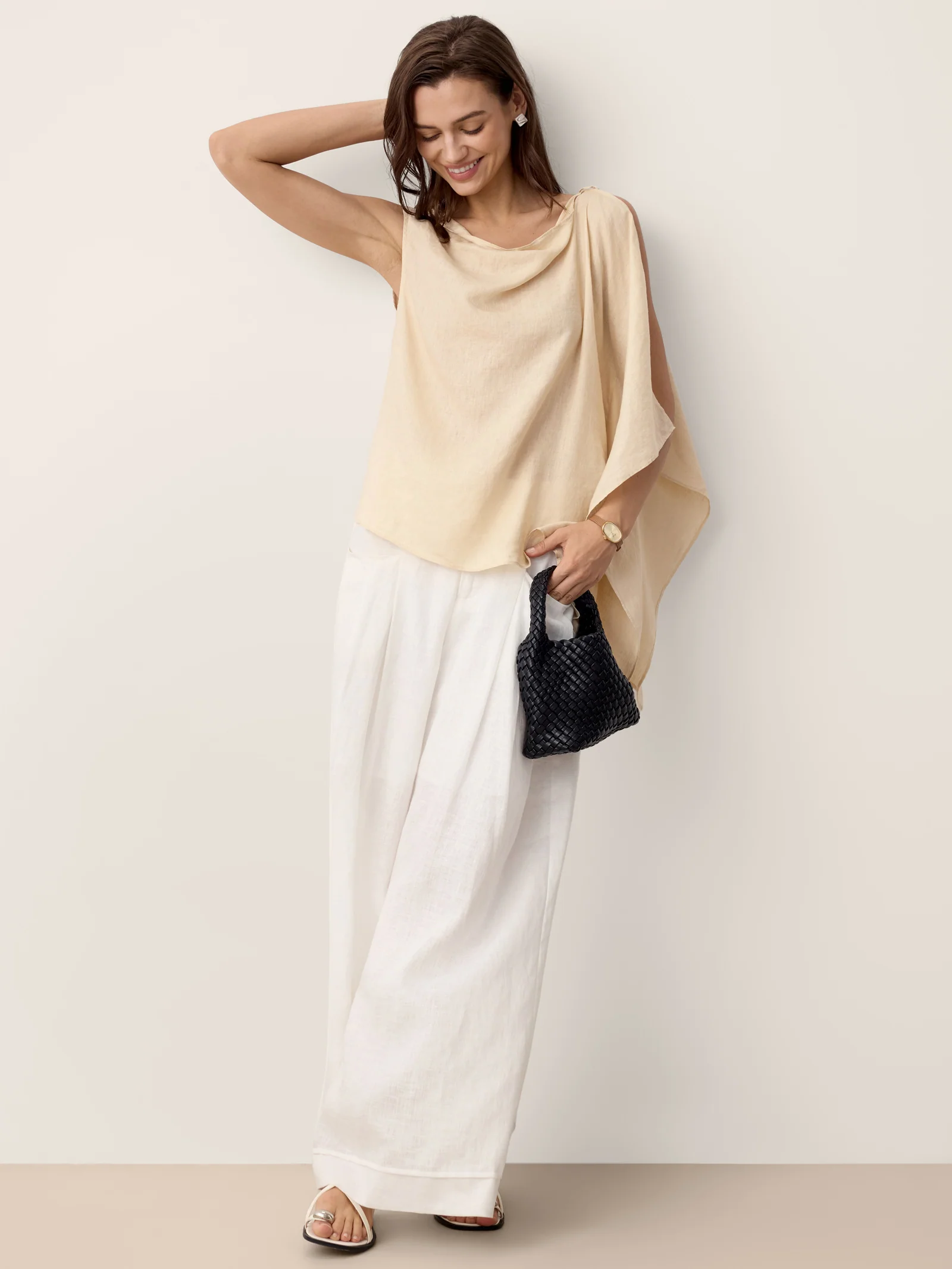 100% Linen Cowl-Neck Asymmetric Top LEVINA - Image 8