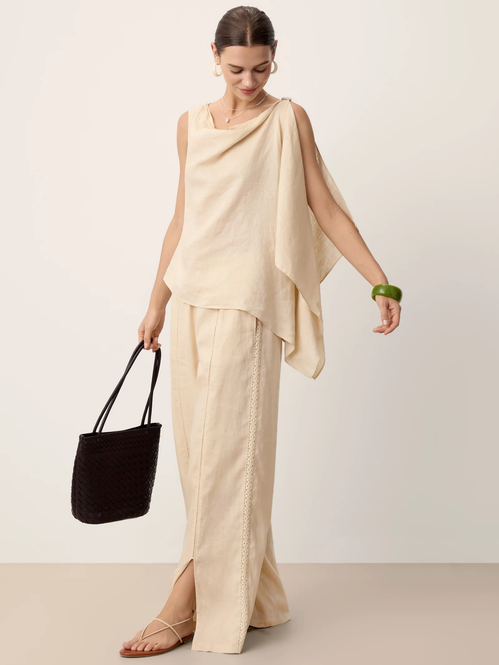 100% Linen Cowl-Neck Asymmetric Top LEVINA - Image 9