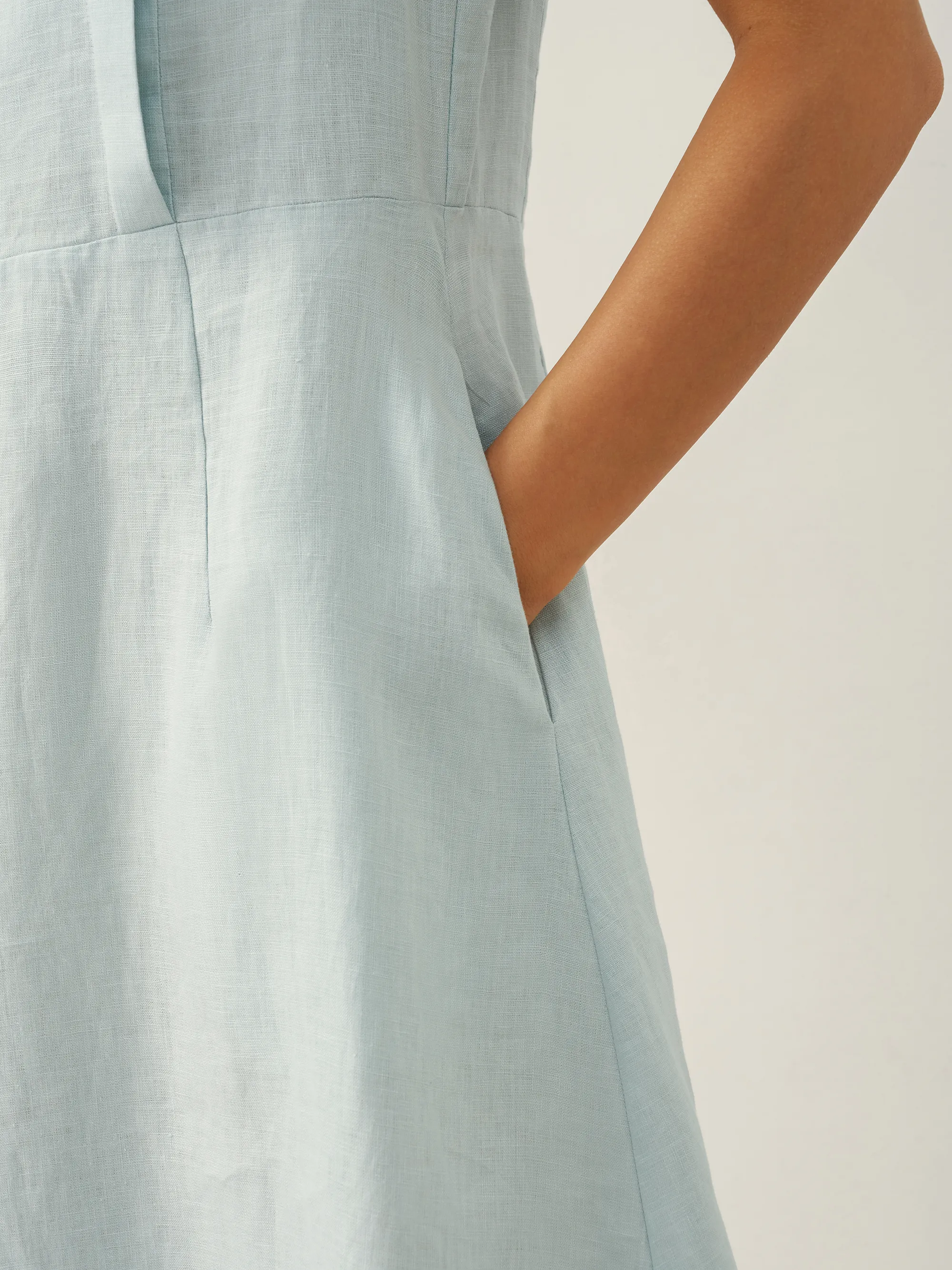 100% Linen Crescent Collar Flutter Sleeve Midi Dress FIONA - Image 22