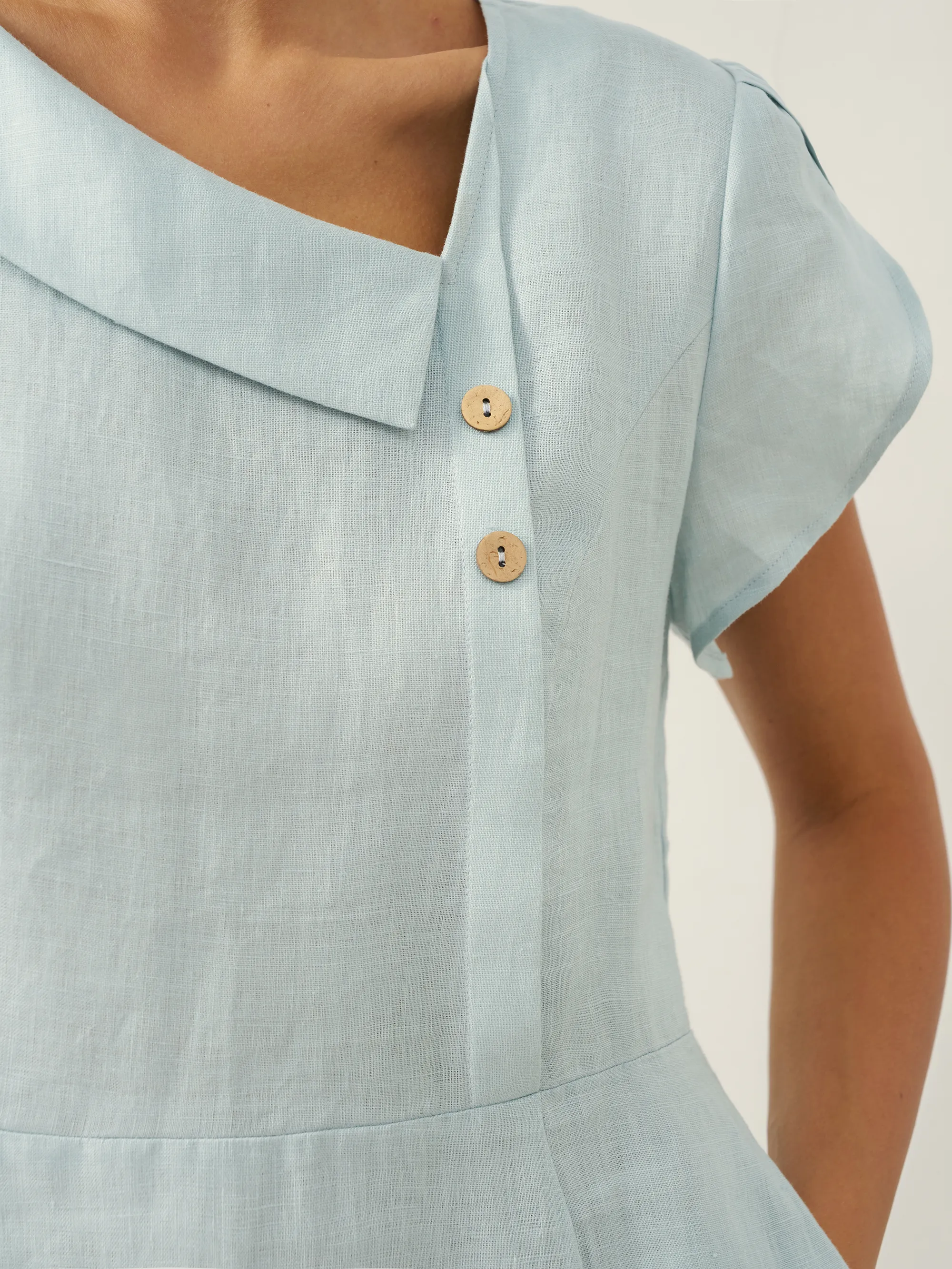 100% Linen Crescent Collar Flutter Sleeve Midi Dress FIONA - Image 23
