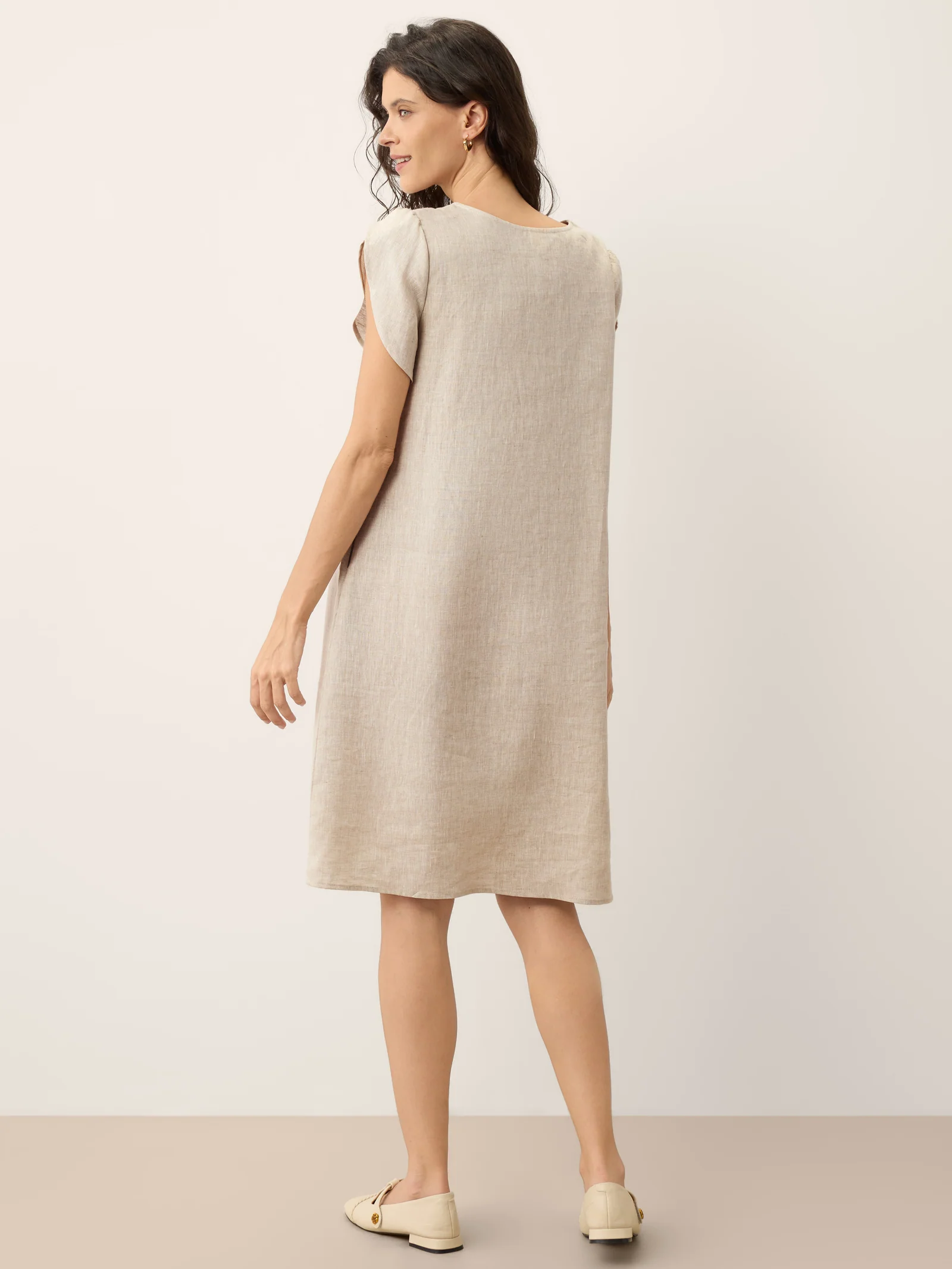 100% Linen Crescent Collar Ruffle Sleeve Mini Dress THERESA - Image 7