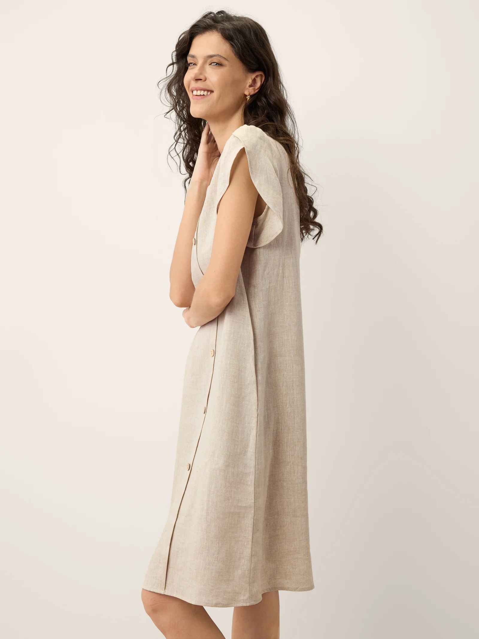 100% Linen Crescent Collar Ruffle Sleeve Mini Dress THERESA - Image 8