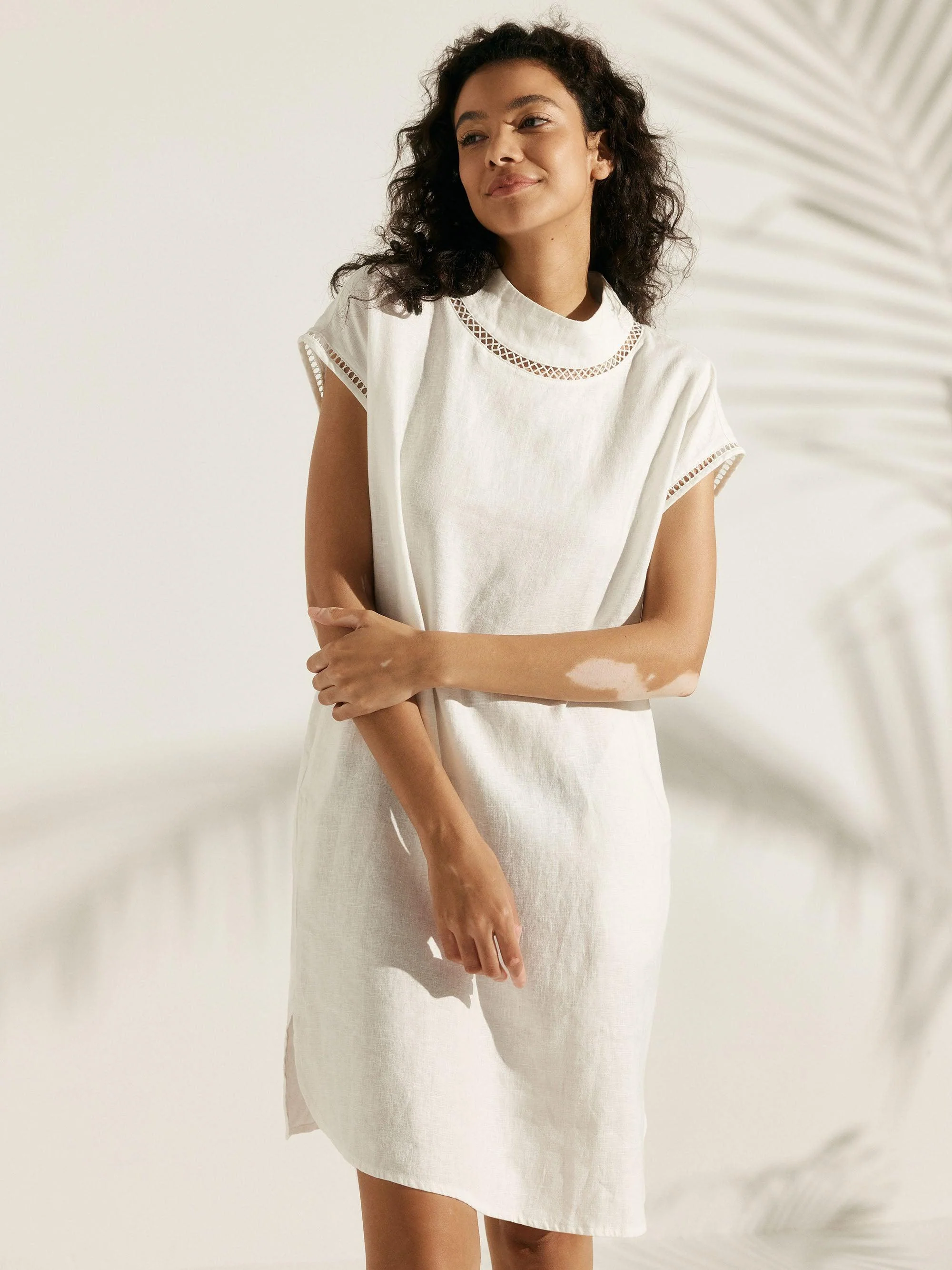 100% Linen Cutout Turtleneck Mini Dress ZAHRA