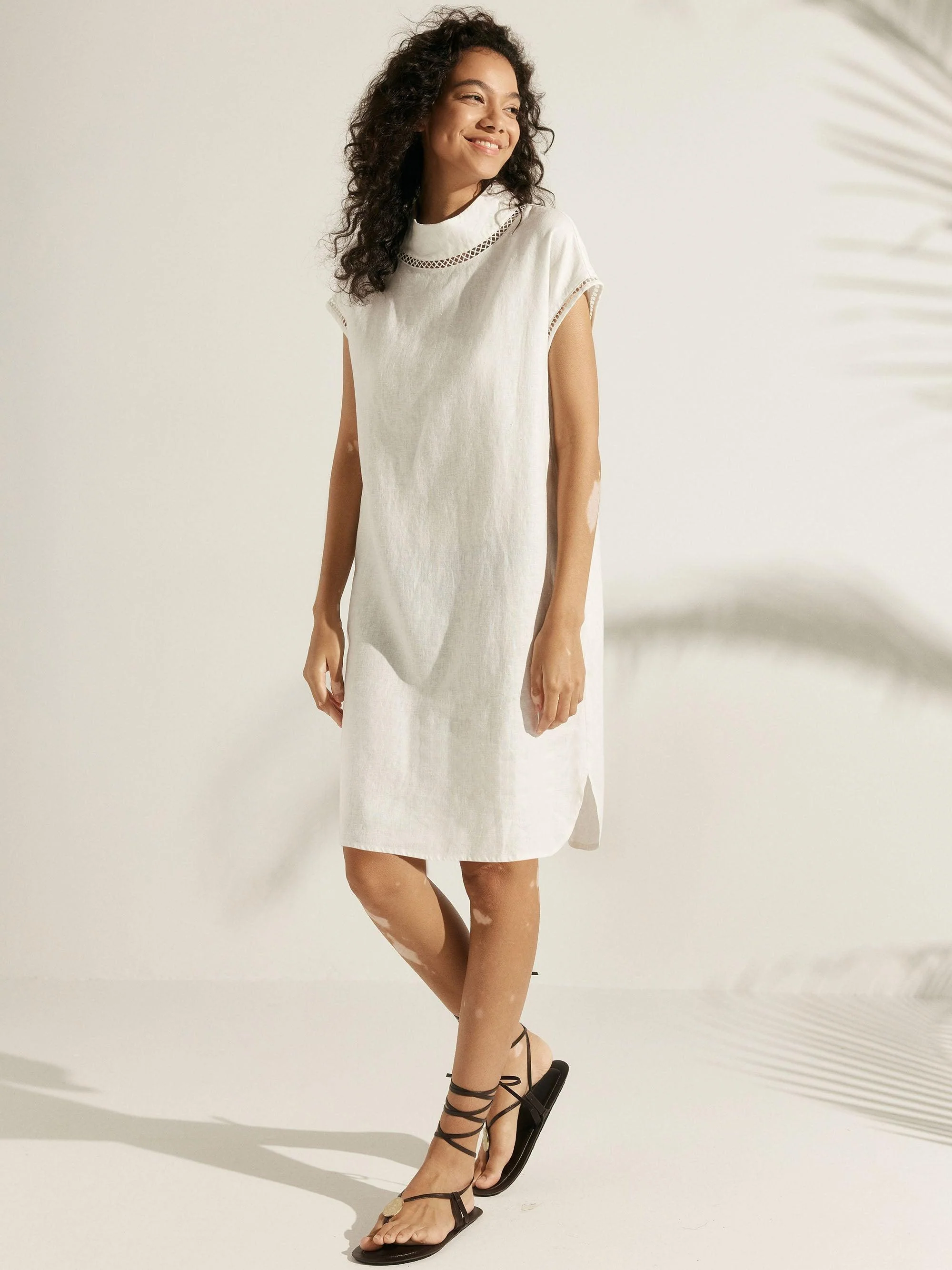 100% Linen Cutout Turtleneck Mini Dress ZAHRA - Image 4